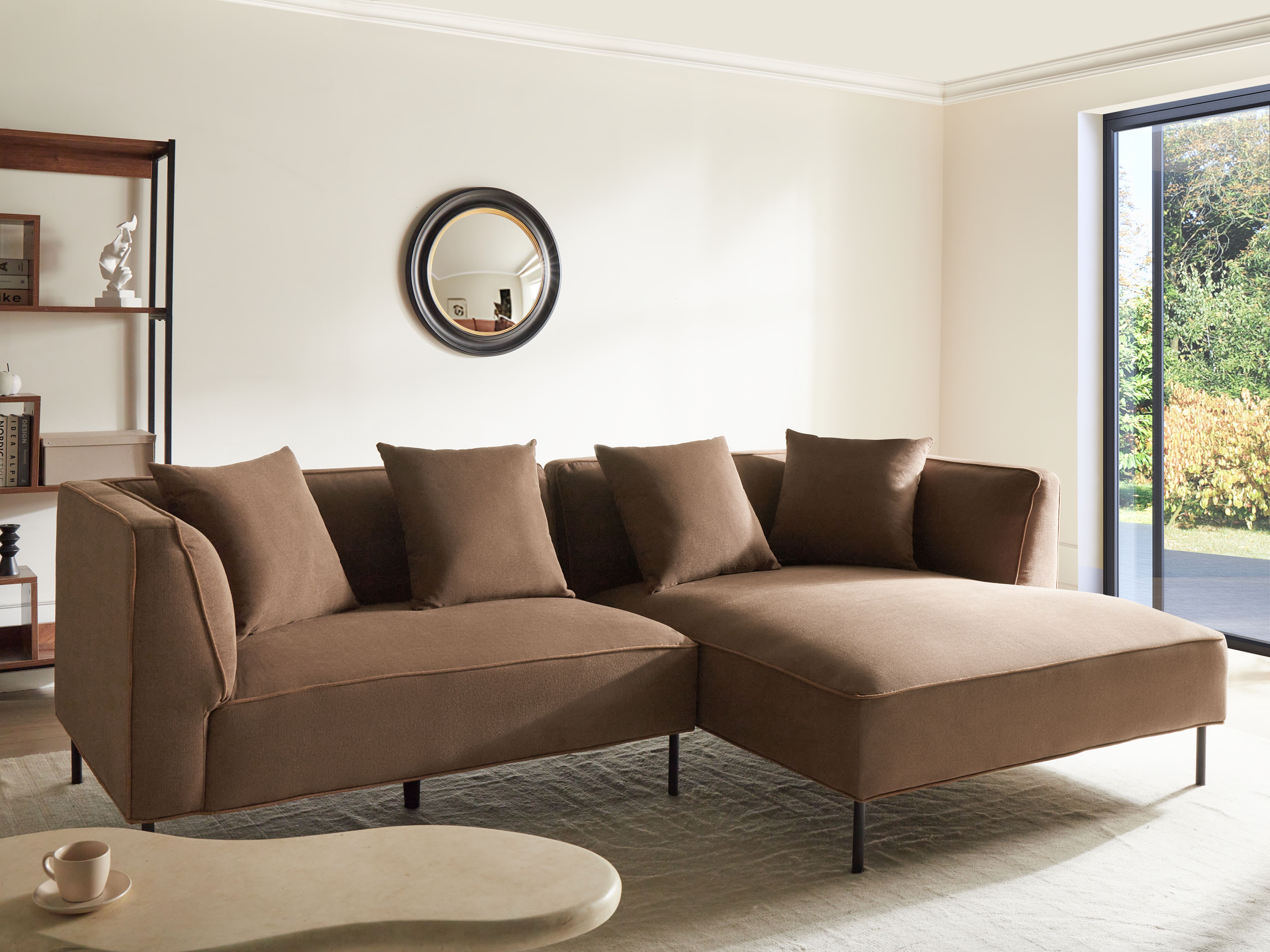 Corner Sofa 3 Seater SATER Fabric Brown Left Hand