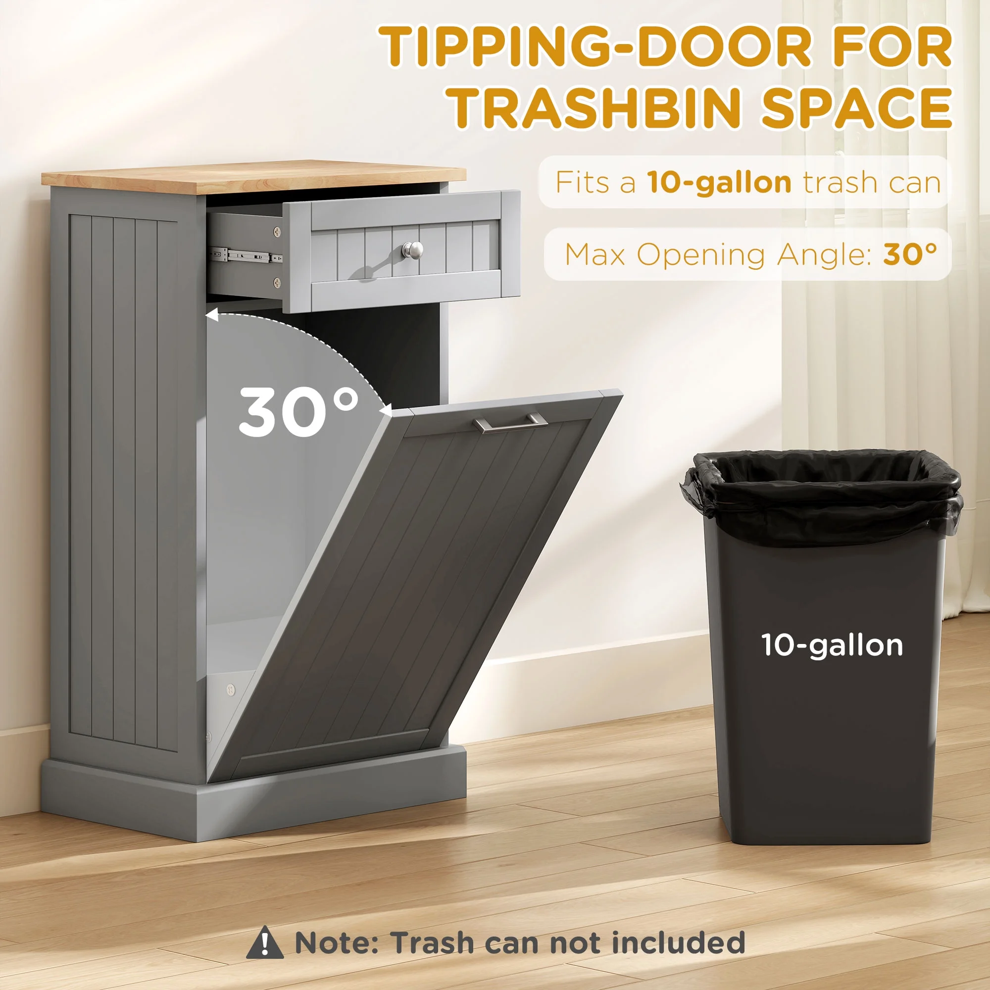 HOMCOM Kitchen Tilt Out Trash Bin Cabinet, Free Standing Recycling Cabinet - Image 23