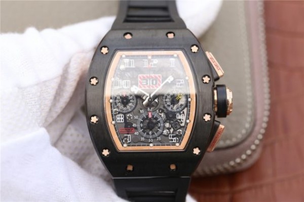 Replica Richard Mille RM011 RG Black Ceramic Chrono Skeleton Dial RG Inner Bezel Black Rubber Strap A7750 - Top club
