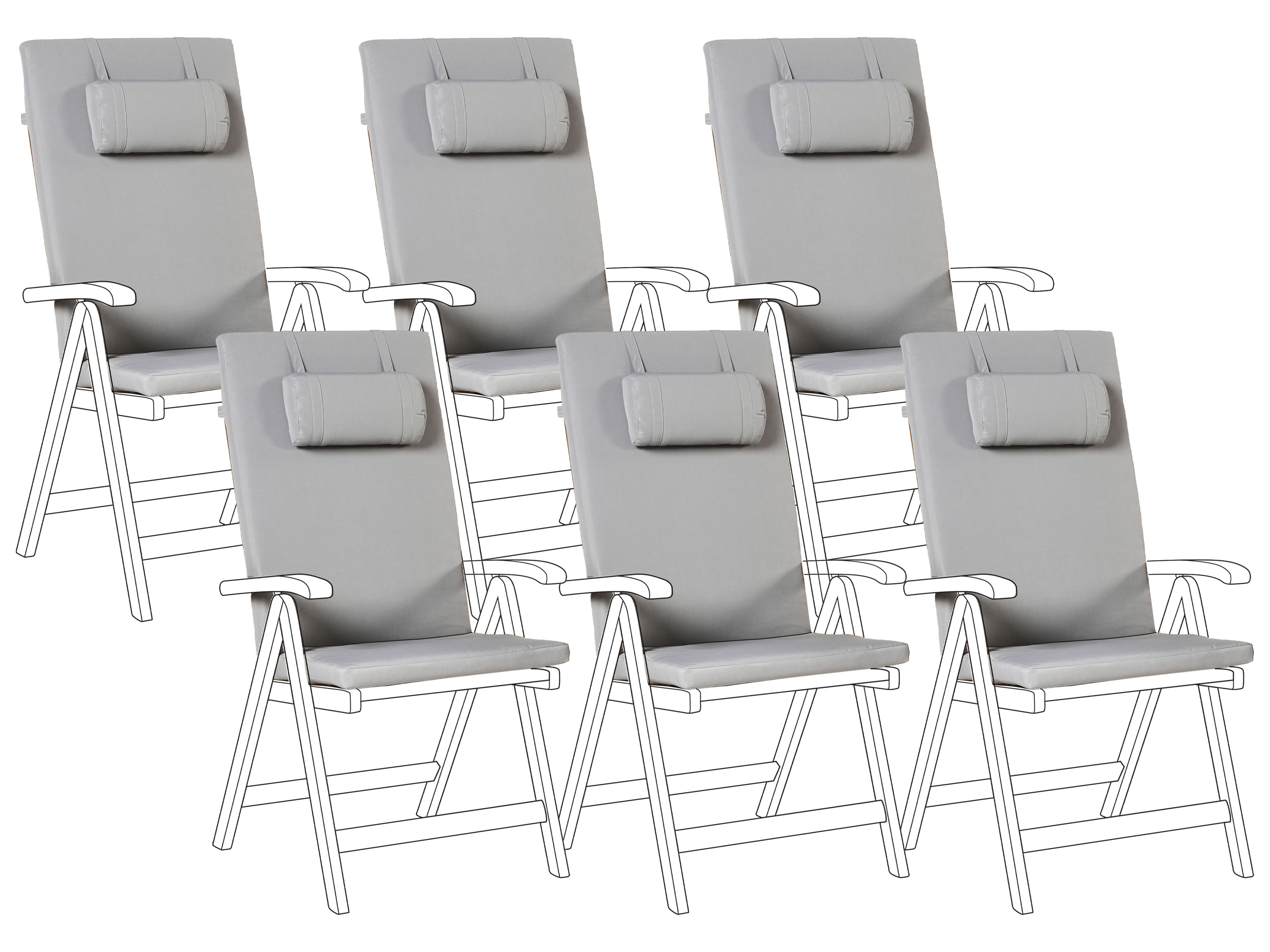 Set of 6 Back/Seat Cushions JAVA/AMANTEA PREMIUM 50 x 70 cm Light Grey