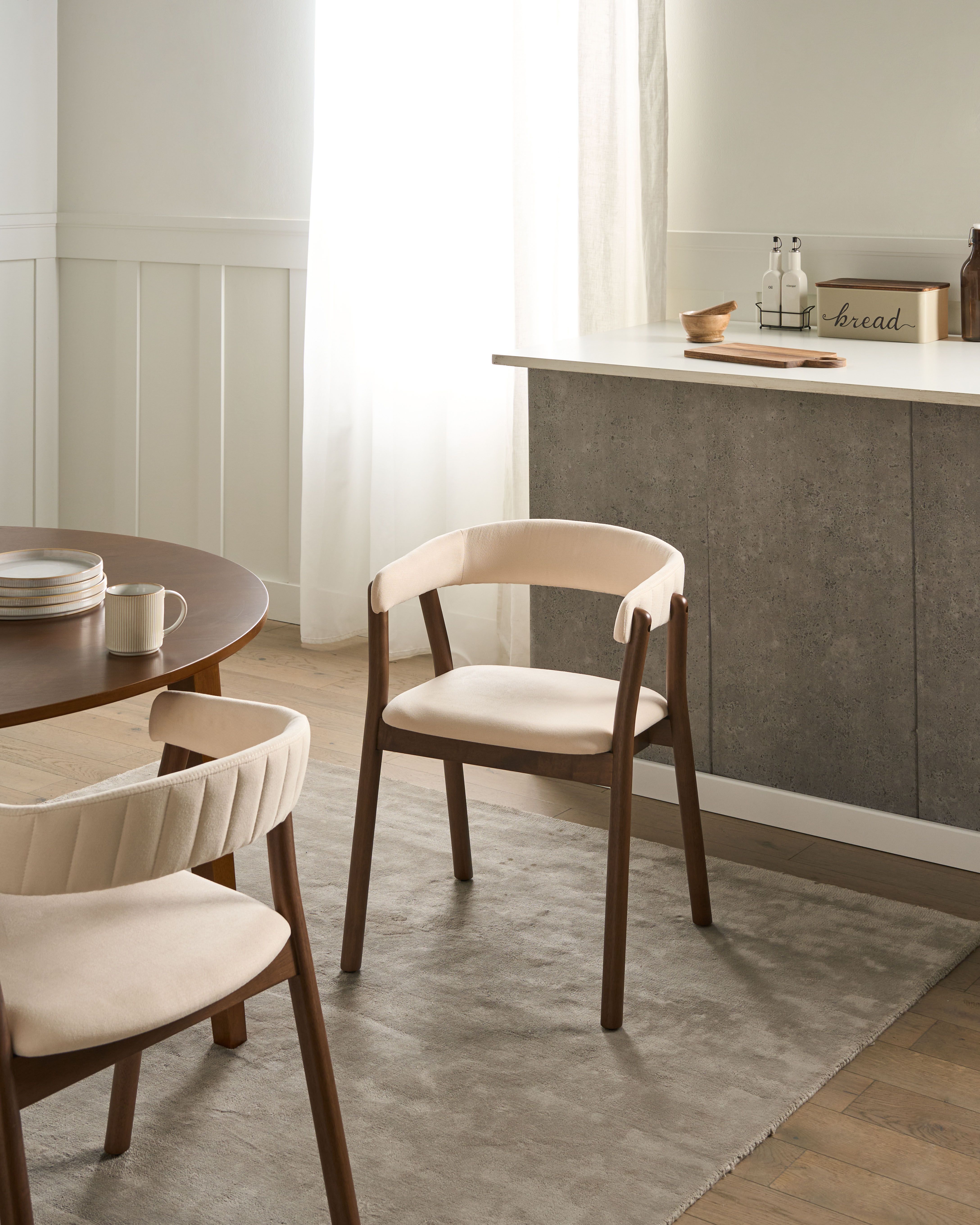 Set of 2 Dining Chairs MYLO Fabric Off-White/ Dark Brown