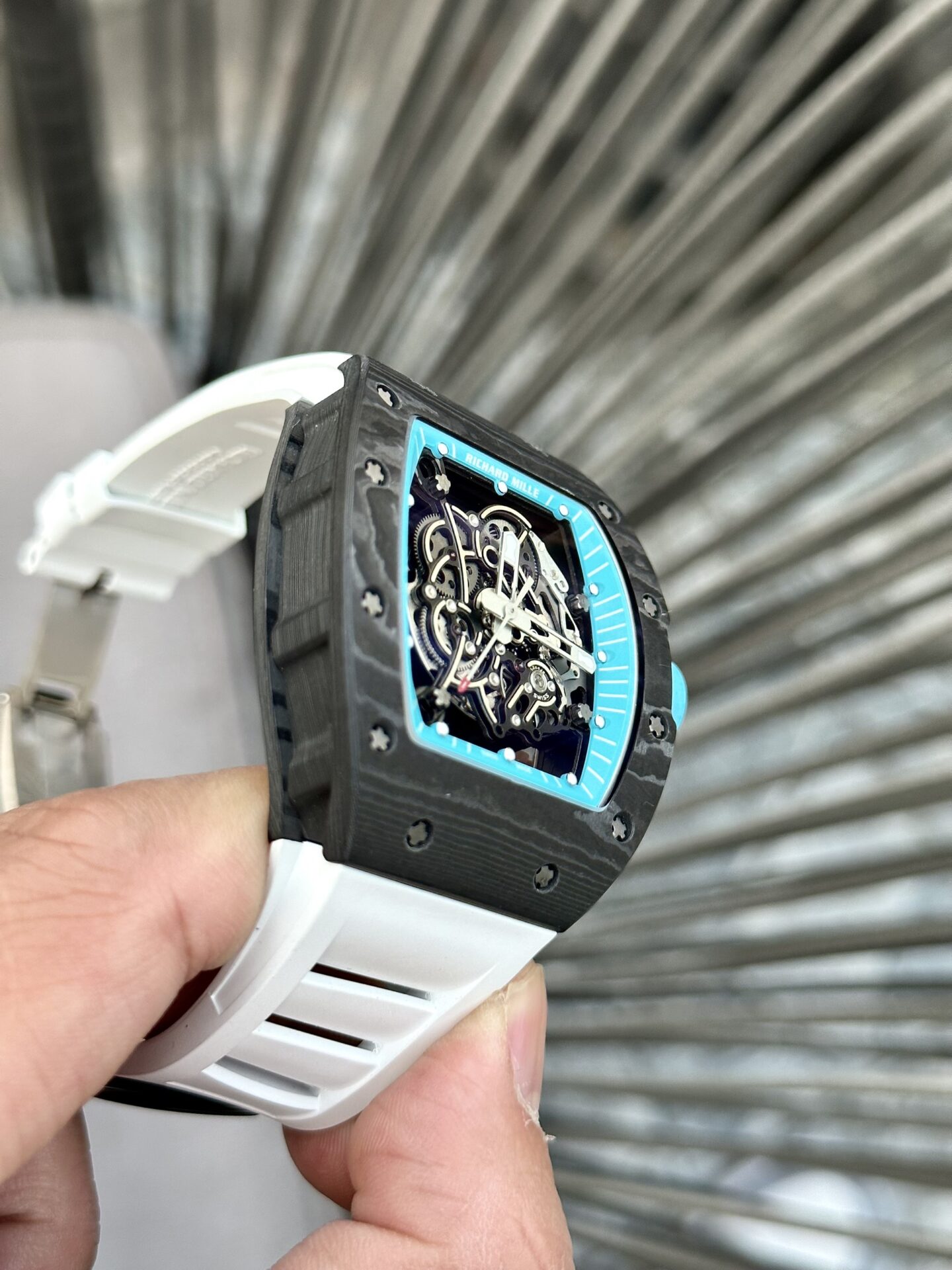 Richard Mille RM055 Replica Watch Full Carbon White Rubber Strap BBR 45mm - Elite Watch Atelier