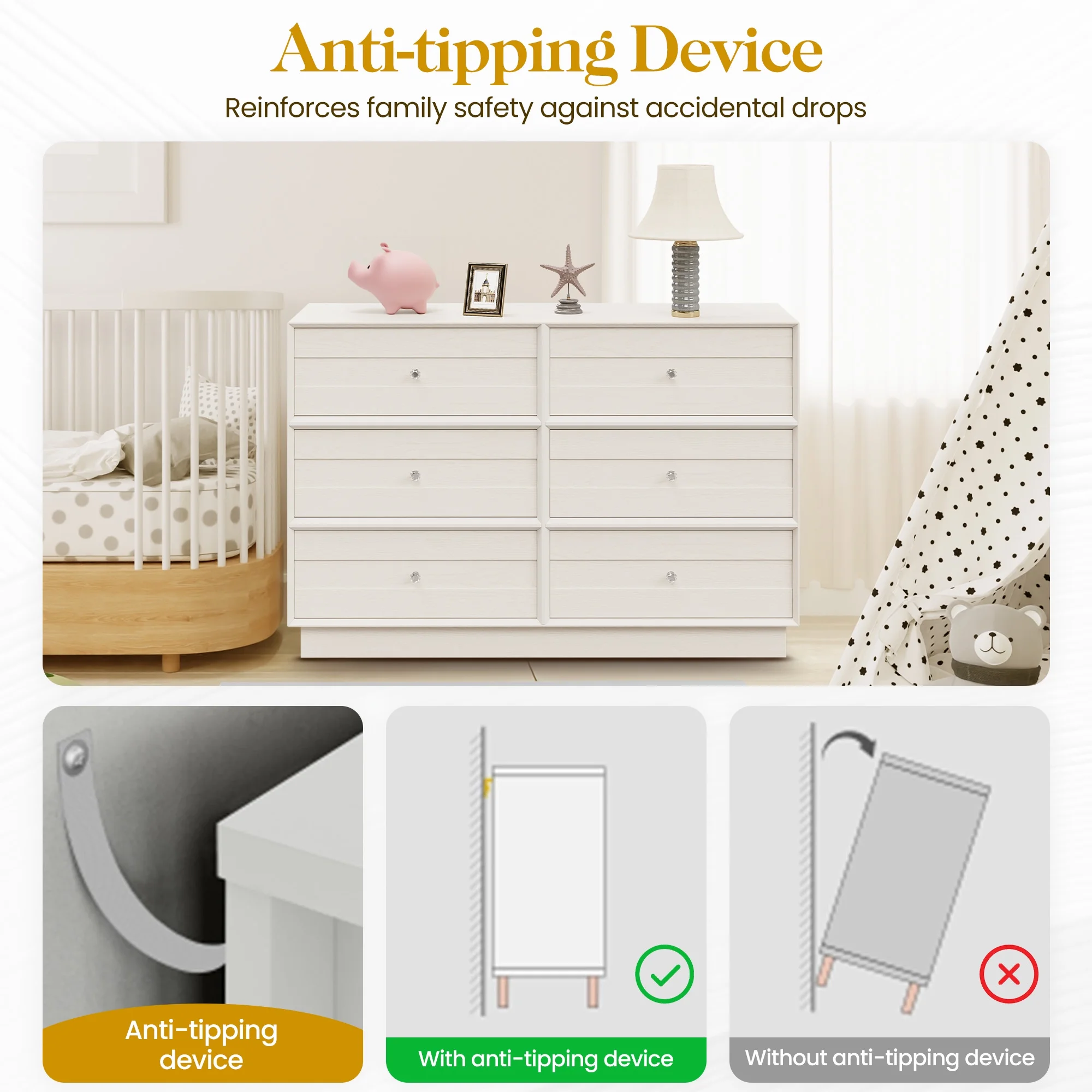 May Color Large White 3 Drawer Dresser Set of 2 with Fluted Panel, Modern Chest of Drawers with Silent Slide Drawers, Wood Accent Nightstand with Storage for Bedroom Living Room, Hallway - Image 98