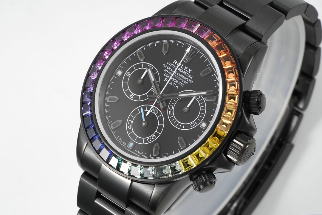 Rolex Daytona Blaken with Black DLC Coating - Modified Rainbow Diamond - Black(1:1 replica) - Elite Watch Atelier