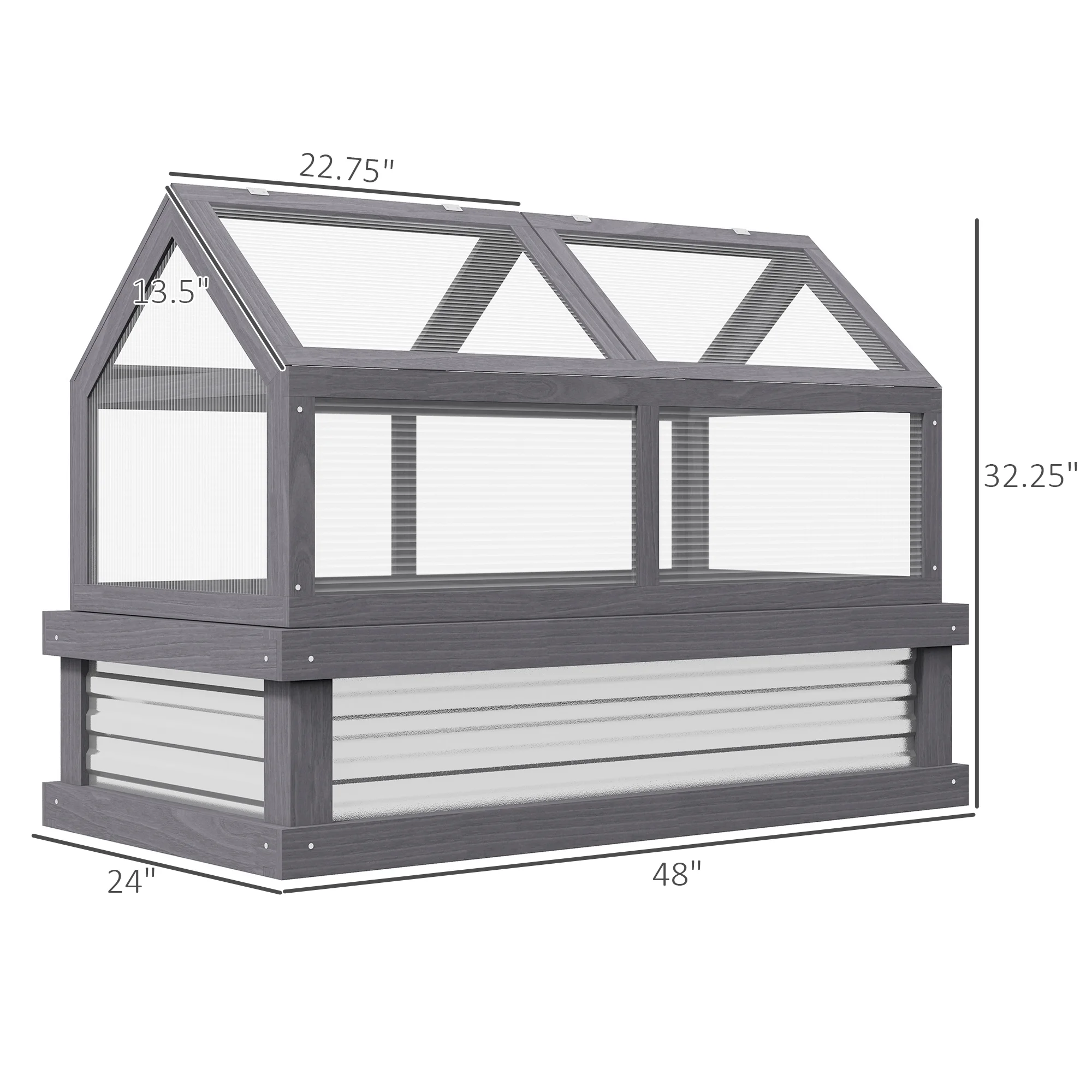 Outsunny Raised Garden Bed with Polycarbonate Greenhouse, Wooden Garden Cold Frame Greenhouse, Flower Planter Protection, 48" x 24" x 32", Natural - Image 17