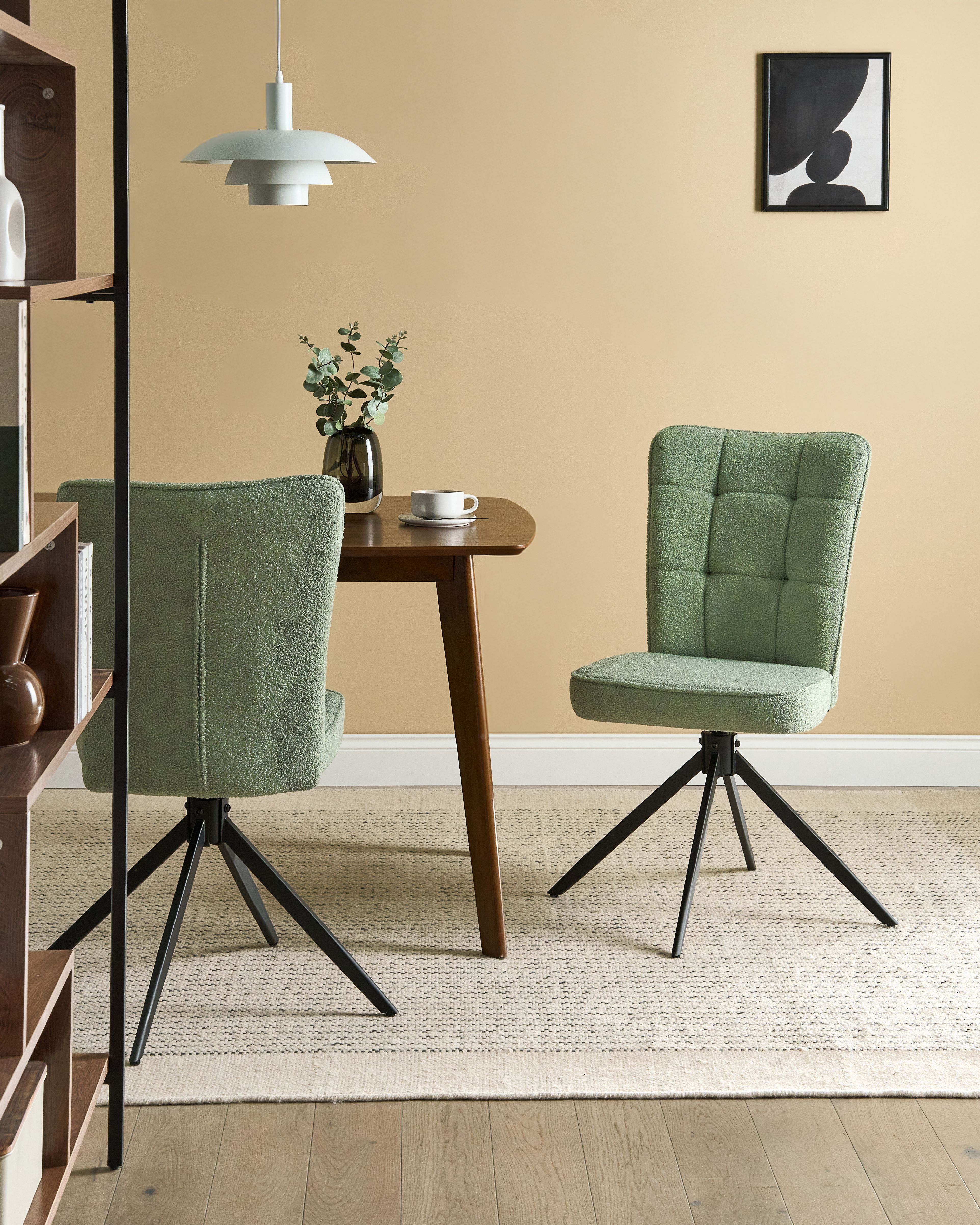 Set of 2 Dining Chairs Swivel RYAN Boucle Light Green