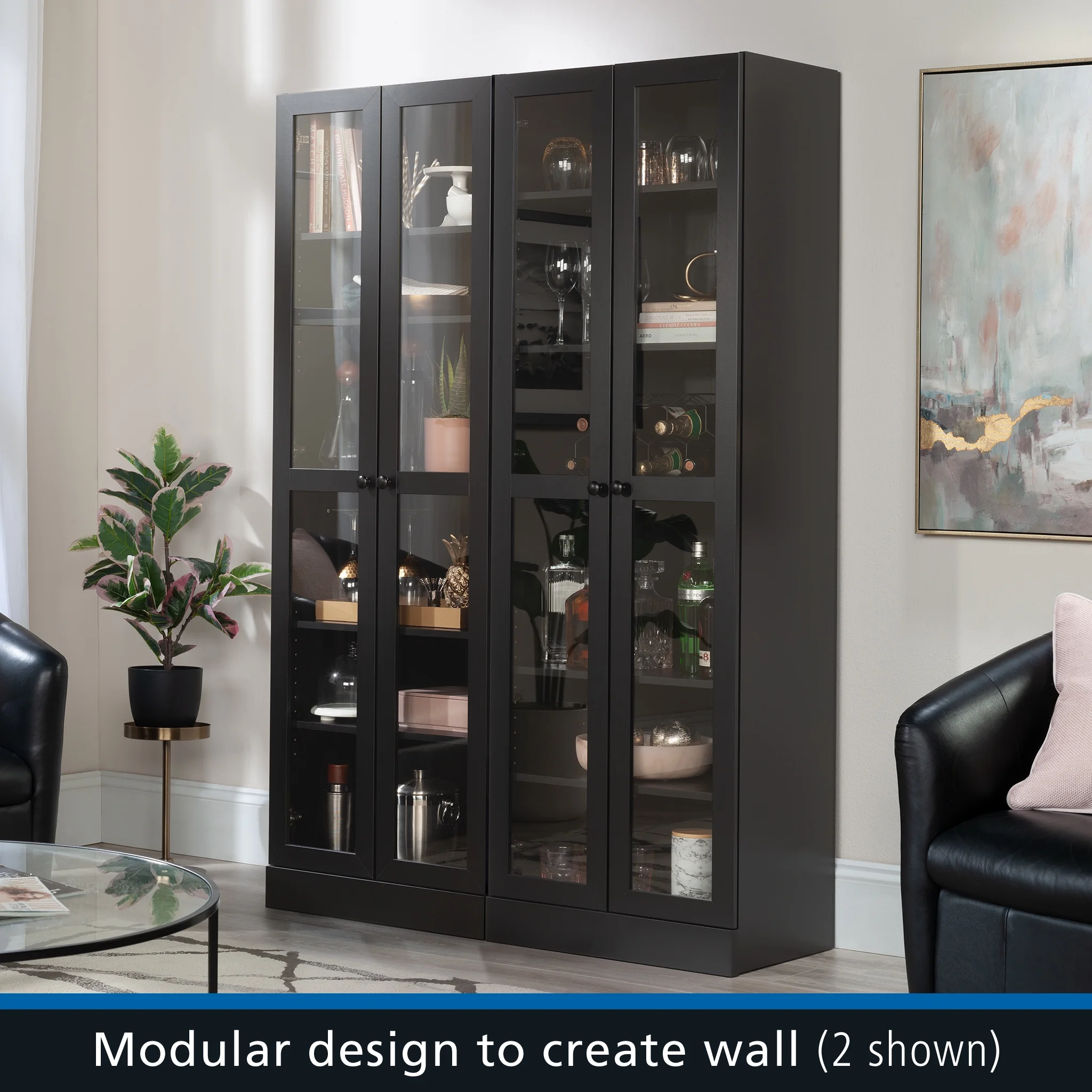 Mainstays Glass Door Storage Bookcase, Black Finish - Image 12