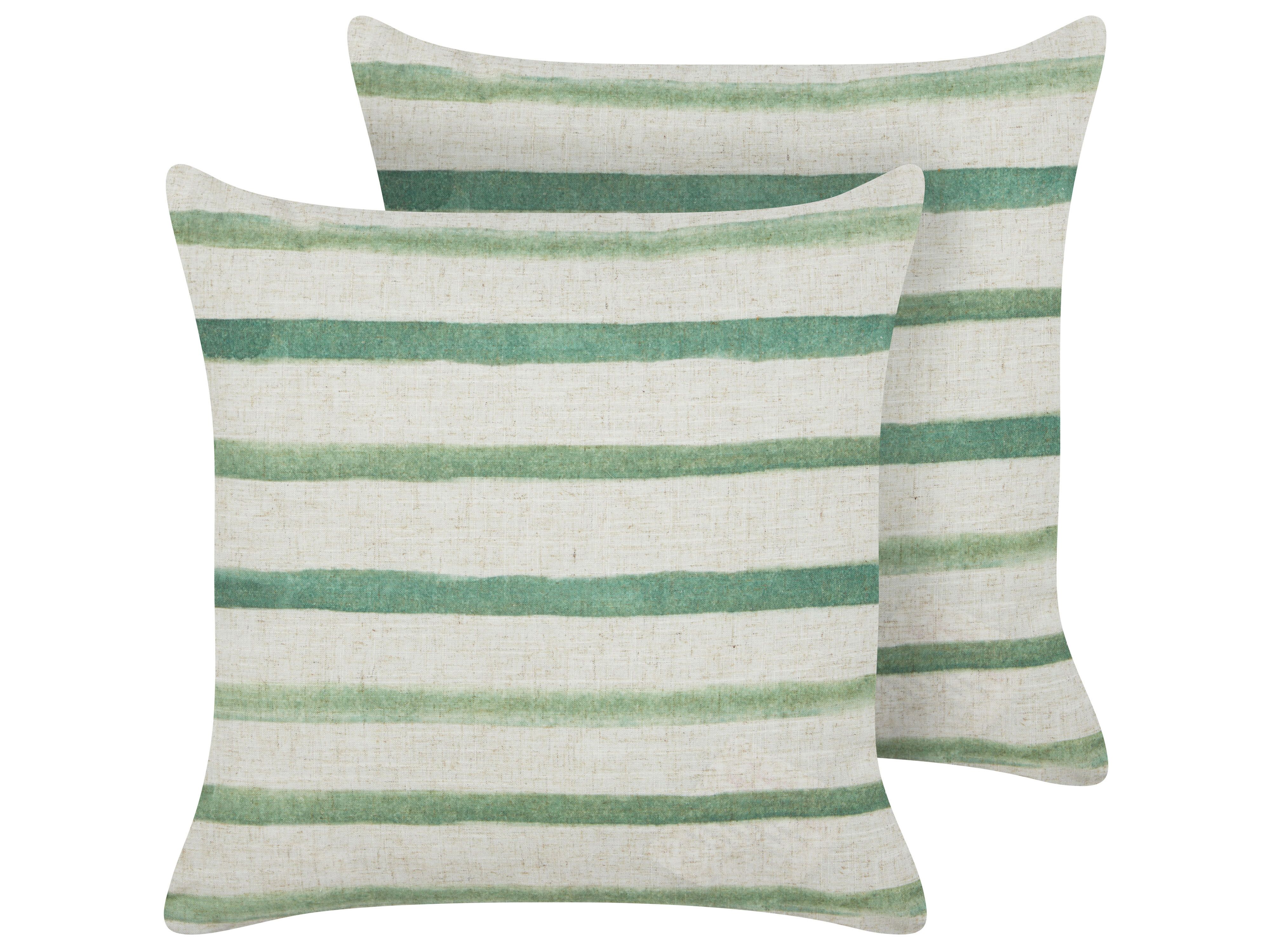 Set of 2 Decorative Cushions KAFRA 45 x 45 cm Green Striped