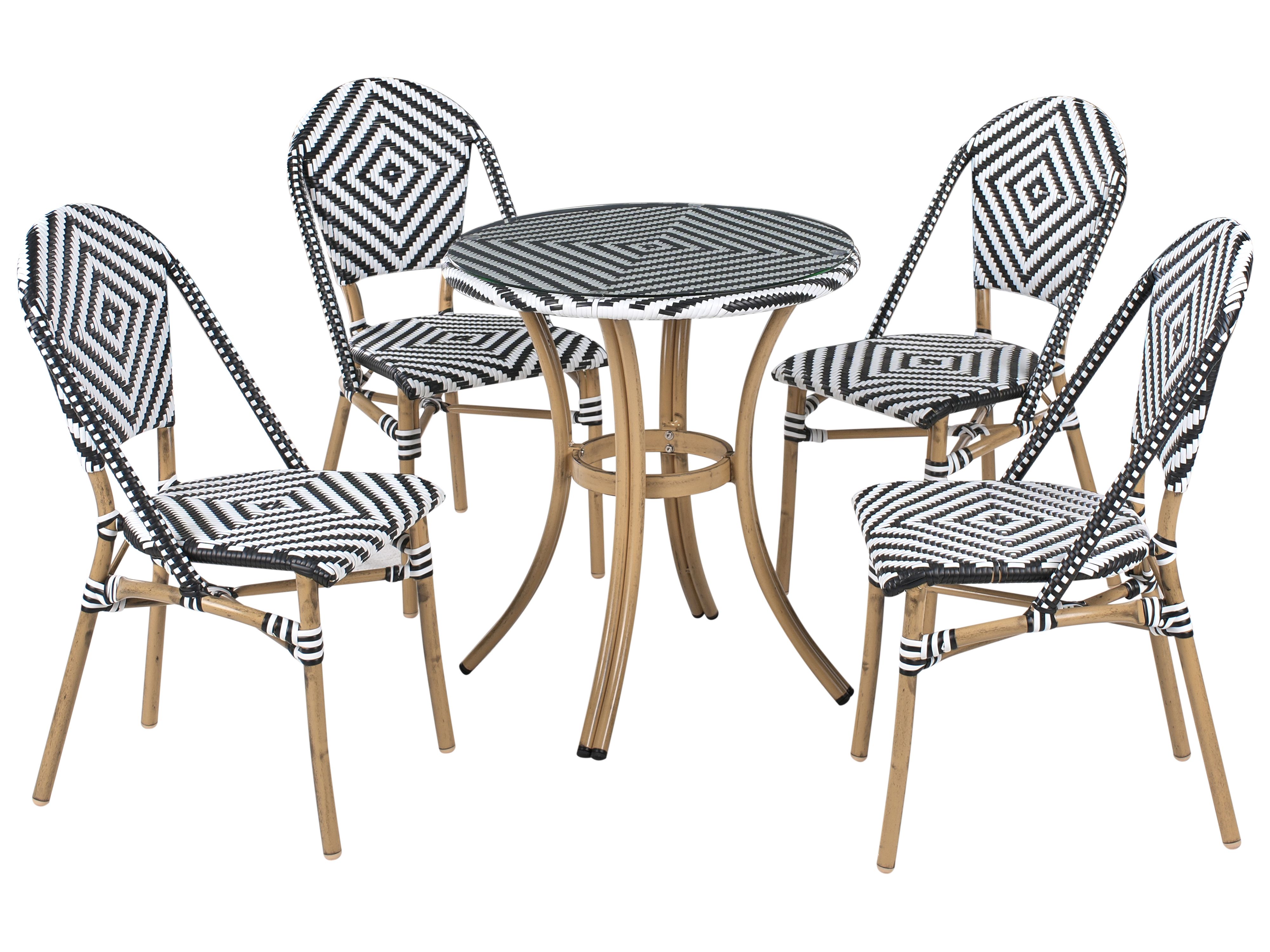 Garden Dining Set 4 Seater RIFREDDO PE Rattan Black/ White