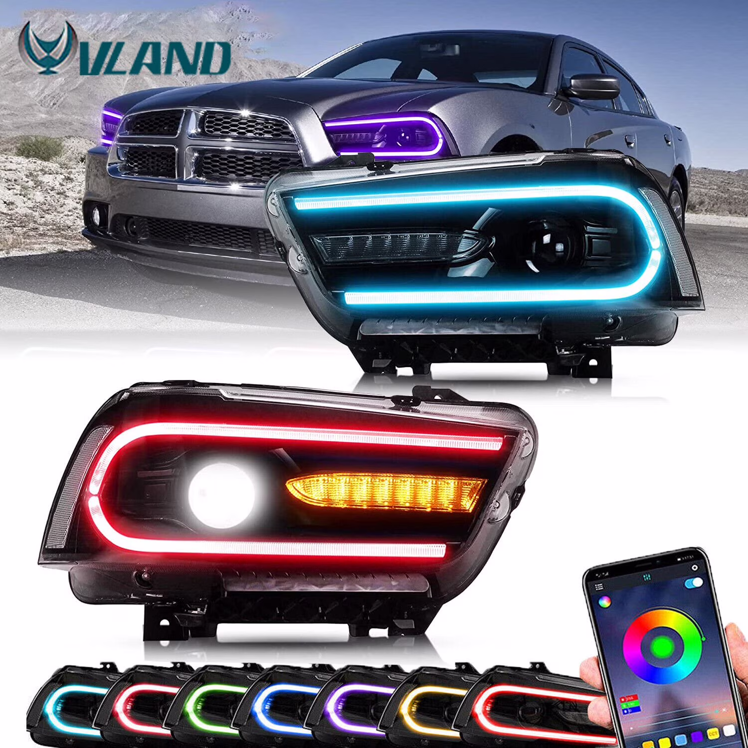 VLAND for Dodge Charger 2011 2012 2013 2014 Dual Beam Projector Headlights Replacement Assembly - Image 15