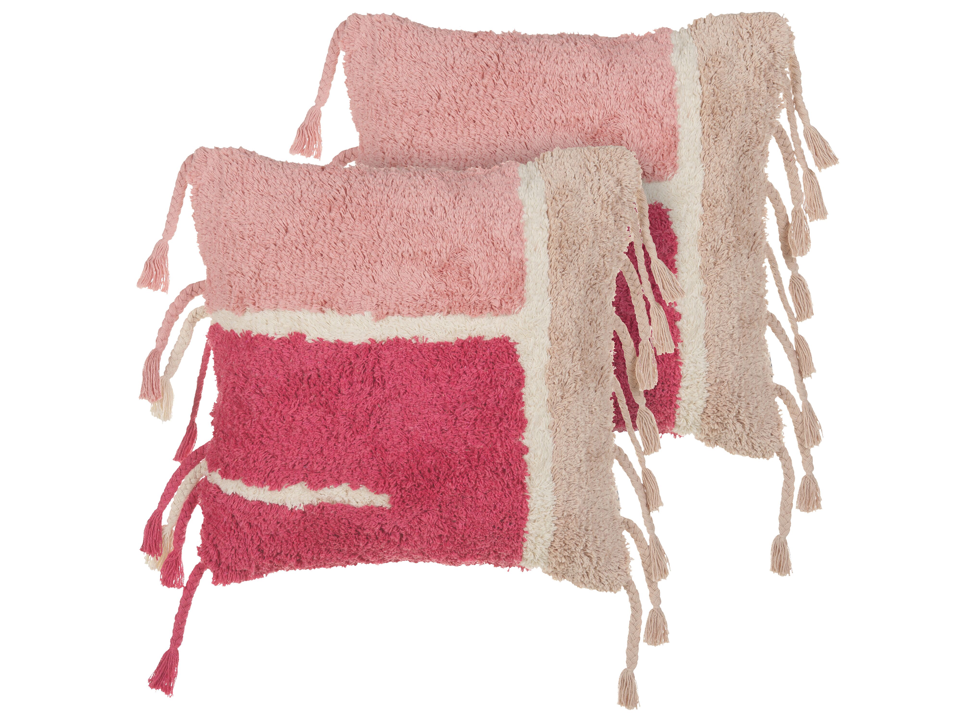 Set of 2 Decorative Cushions BISTORTA Cotton 45 x 45 cm Pink Geometric Pattern