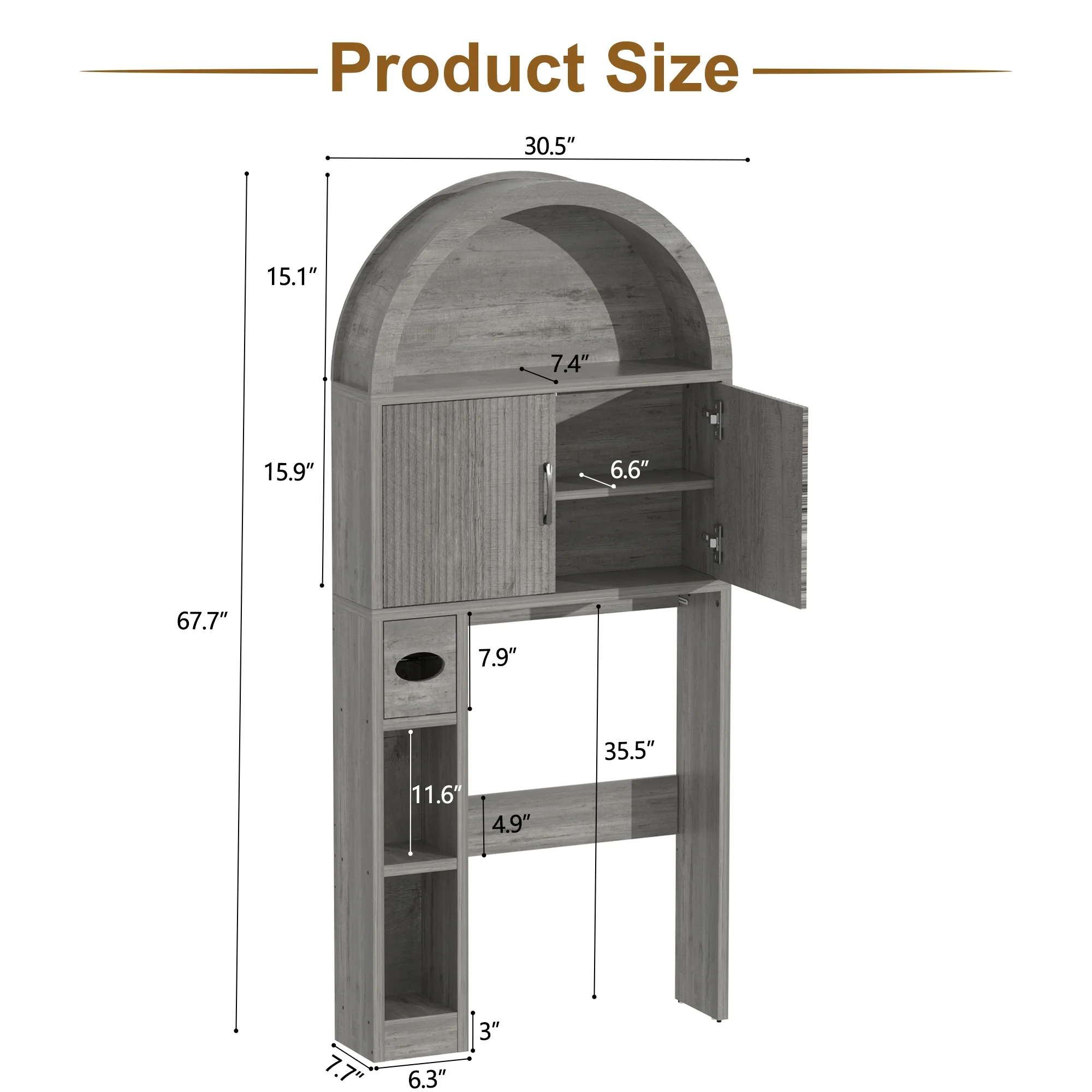 HARIPUL Over The Toilet Storage Cabinet w/ Unique Wood Grain & Arc Design, Freestanding Bathroom Shelf Organizer Space Saver w/ Doors & Anti-Tip Device, Wood Color - Image 38