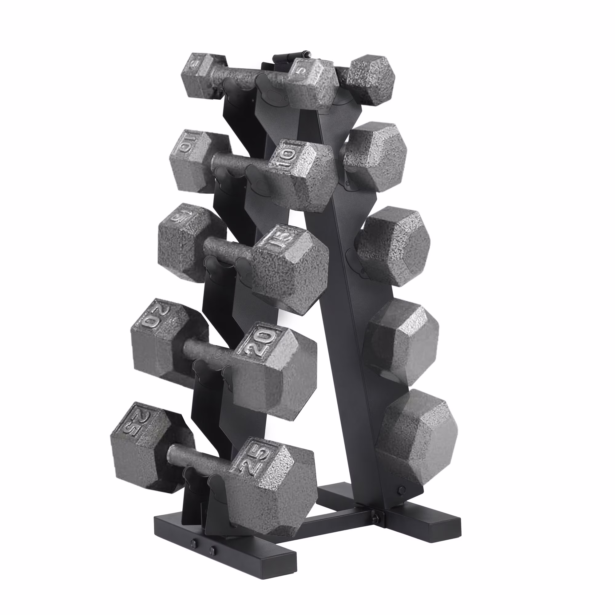 HolaHatha Hex Dumbbell with Rack, 5/10/15/20/25 lb (Black) - Image 5