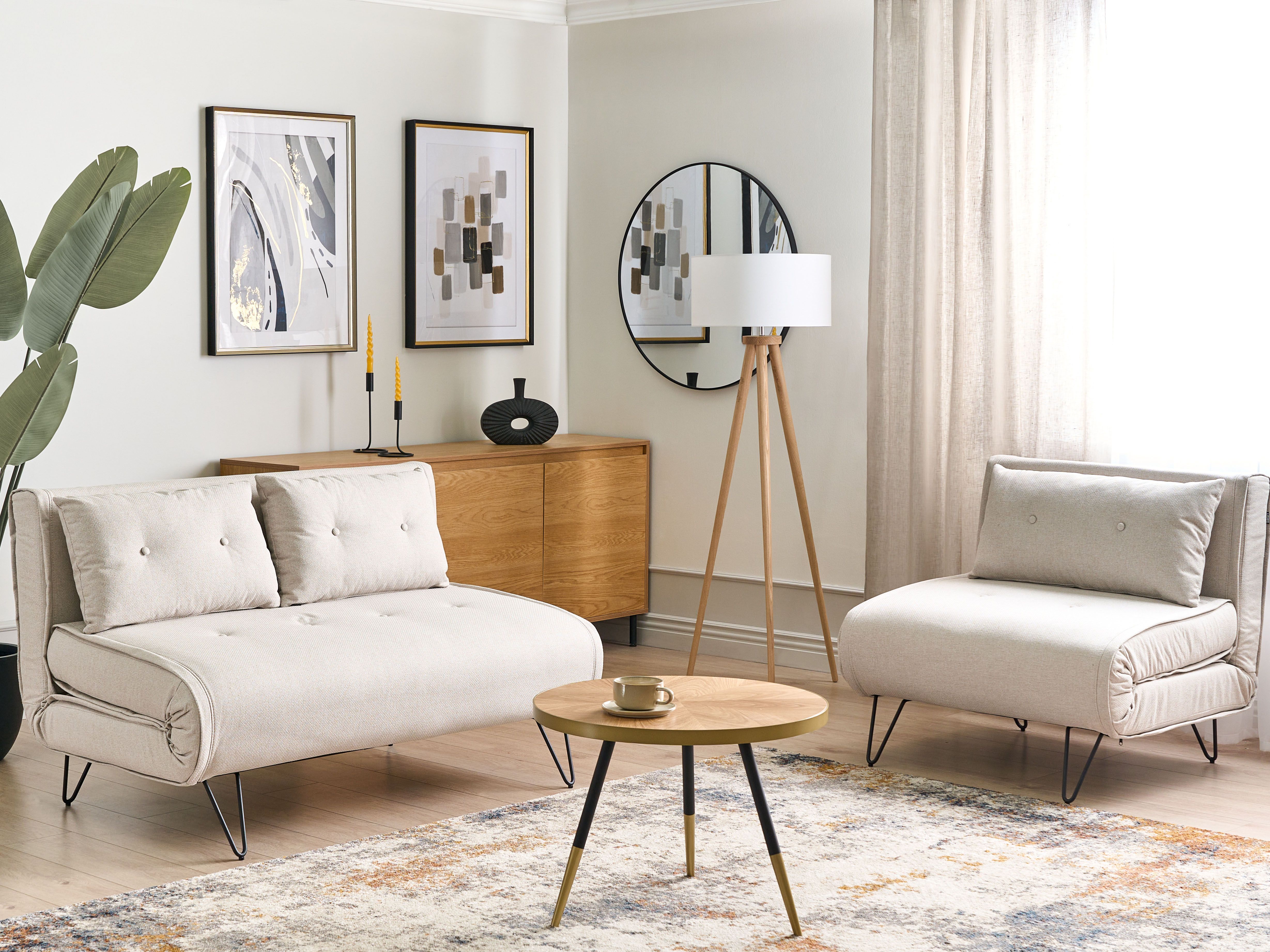 Living Room Set 3 Seater VESTFOLD Fabric Light Beige
