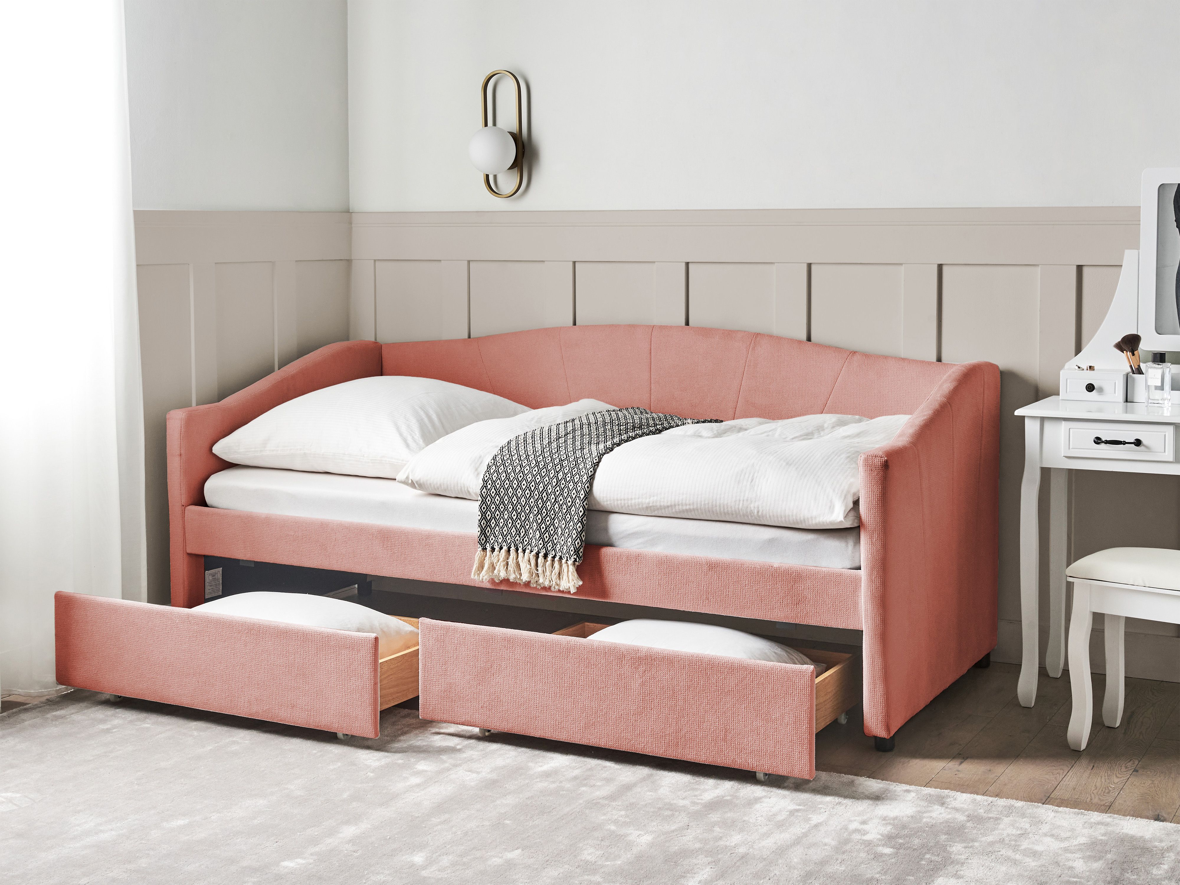 Daybed with Storage Fabric VITTEL 90 x 200 cm (EU Single) Pink
