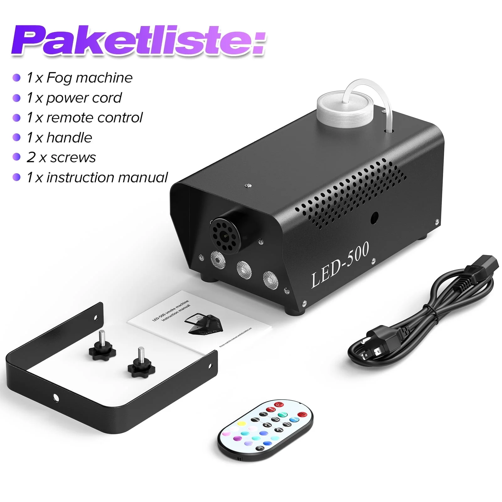 500W Fog Machine with RGB LED Lights, Remote Control, 3000CFM, 15 Lighting Effects for Wedding, DJ, Party, Concert, Halloween - Image 7 500W Fog Machine with RGB LED Lights, Remote Control, 3000CFM, 15 Lighting Effects for Wedding, DJ, Party, Concert, Halloween - Image 7