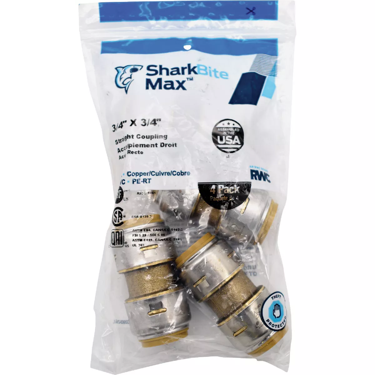 SharkBite 3/4 In. Push-to-Connect Straight Brass Coupling (4-Pack)
