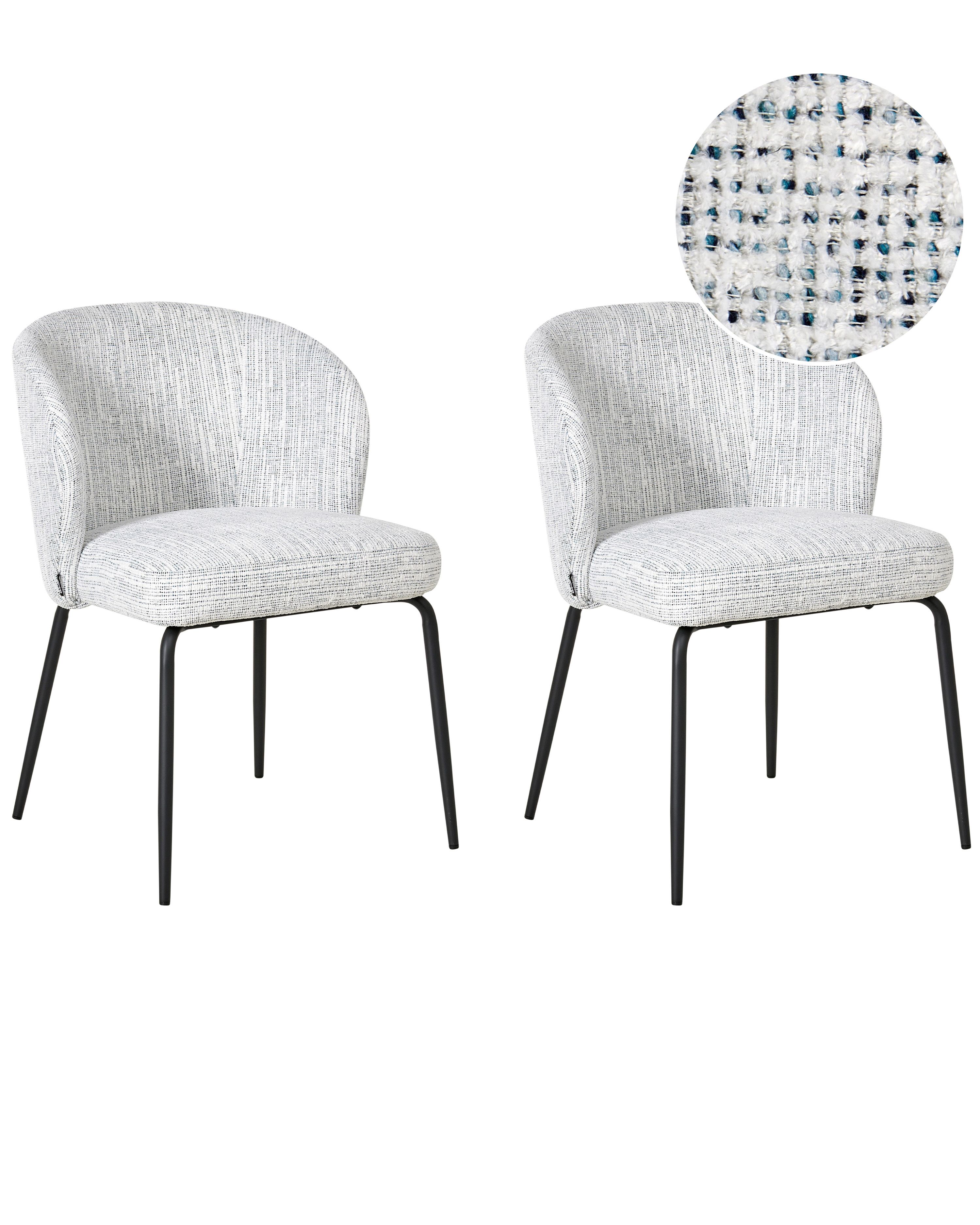 Set of 2 Dining Chairs ZANA Fabric White/ Blue