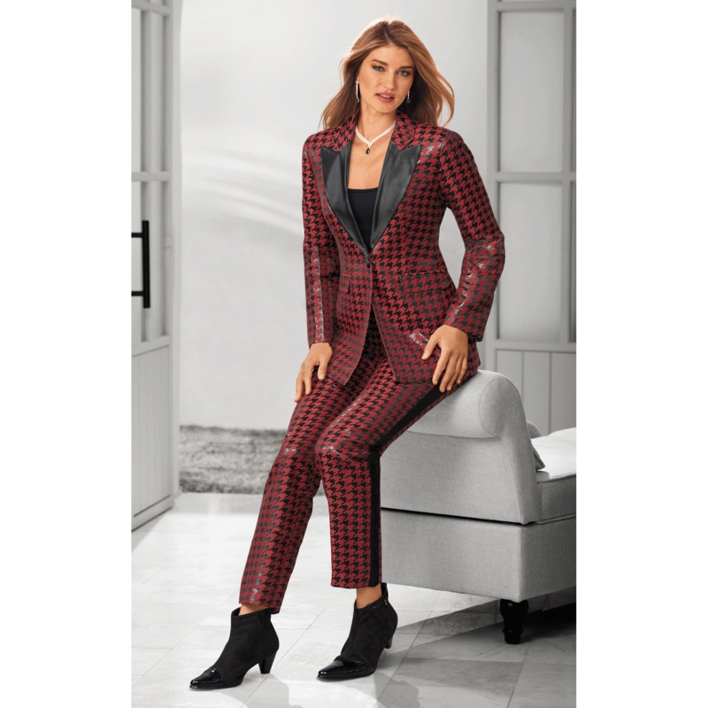 Ellie Metallic Houndstooth Pantsuit - MIDNIGHT VELVET CATALOG