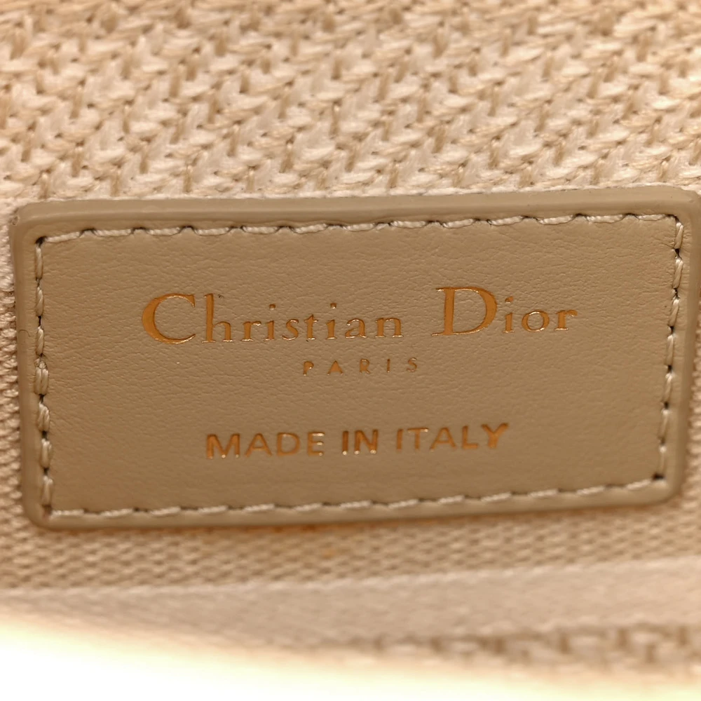 Dior Beige Embroidered Canvas Medium Stripes Lady D-Lite Gold Hardware Replicas