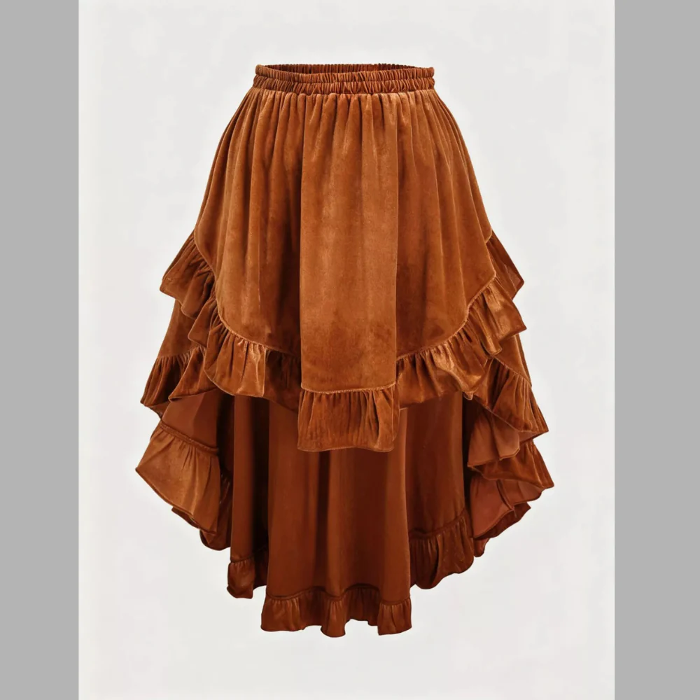 Plus Size Ruffled Velvet Elastic Waist Skirt - ZKZOOK