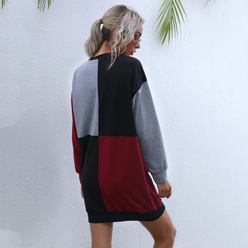 Autumn Women Clothing Long Sleeve Color Matching Sweater Dress - AZJHJ