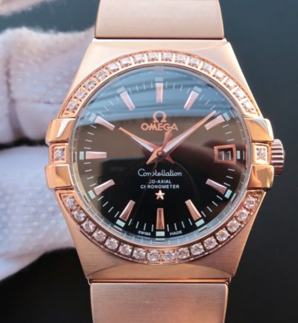 Replica Omega V6 Constellation RG Black Dial Diamonds Bezel RG Bracelet A2500 - Top club