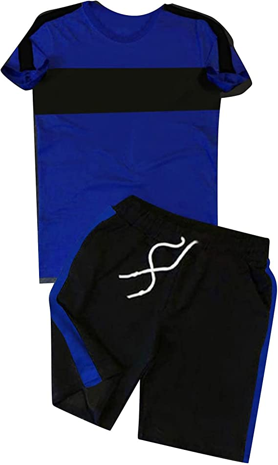 Suitmens Men's Simple Colorblock Print Shorts Set 076