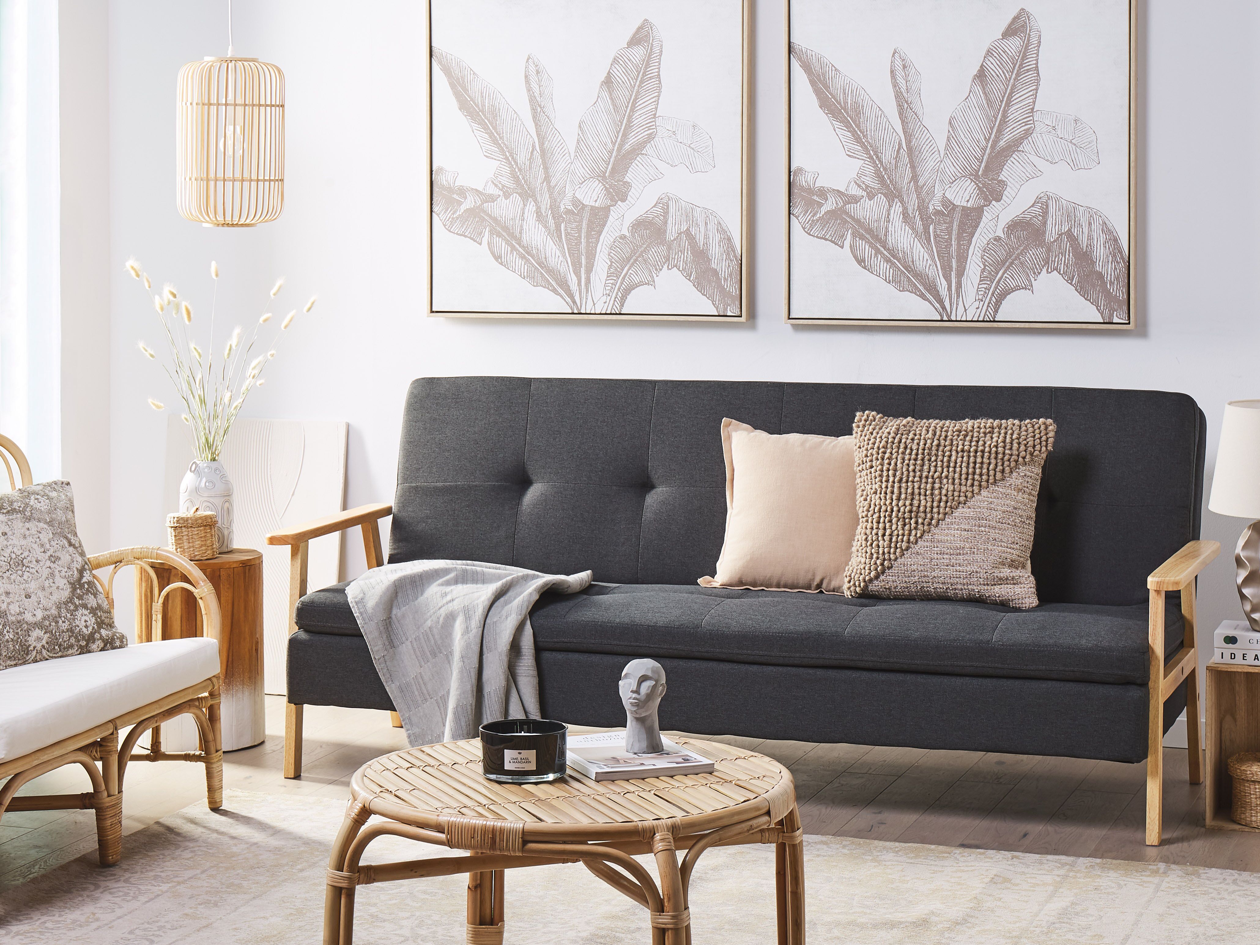 Sofa Bed 3 Seater TJORN Fabric Dark Grey