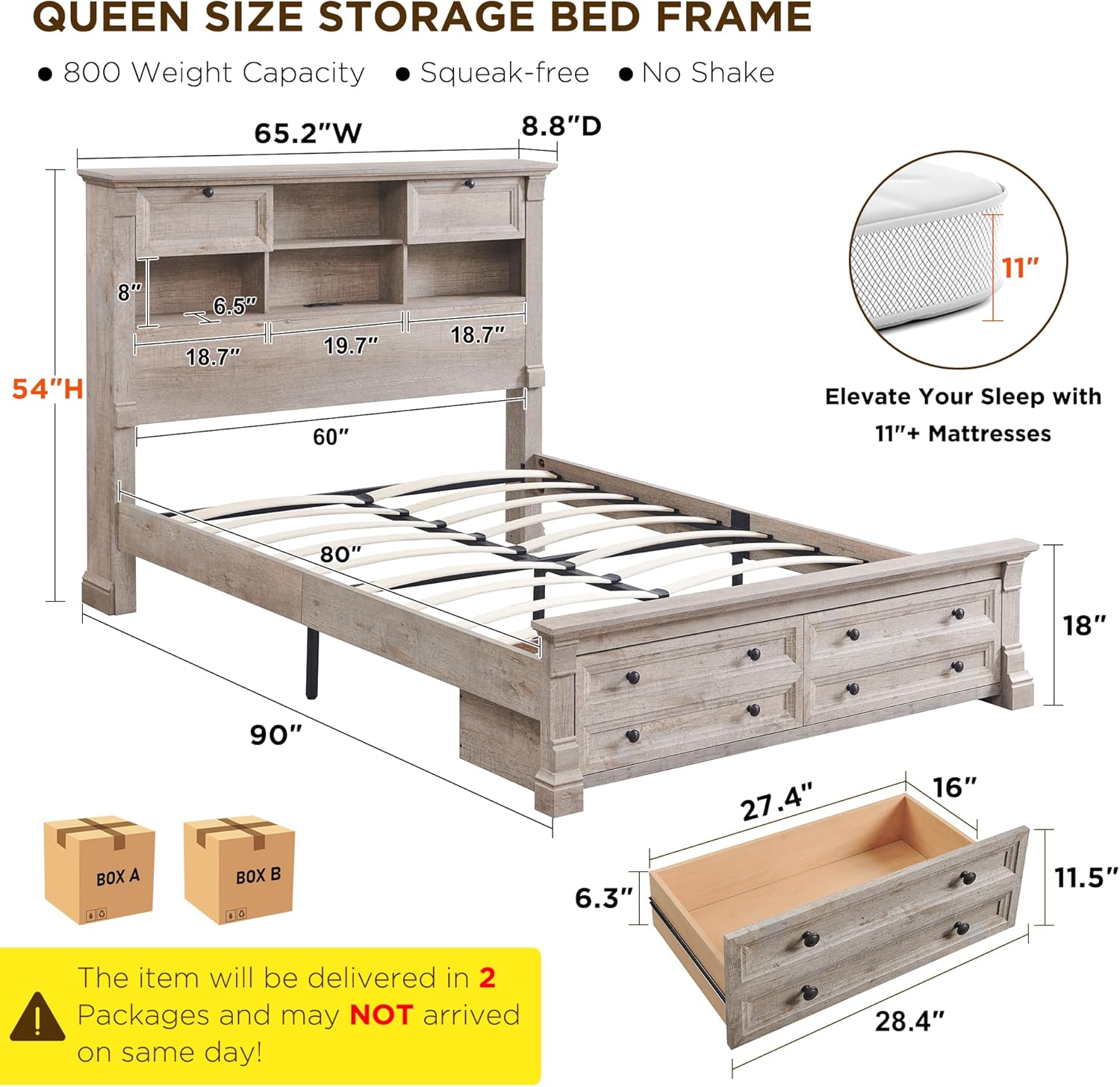 T4TREAM Farmhouse Queen Size Bed Frame with 54