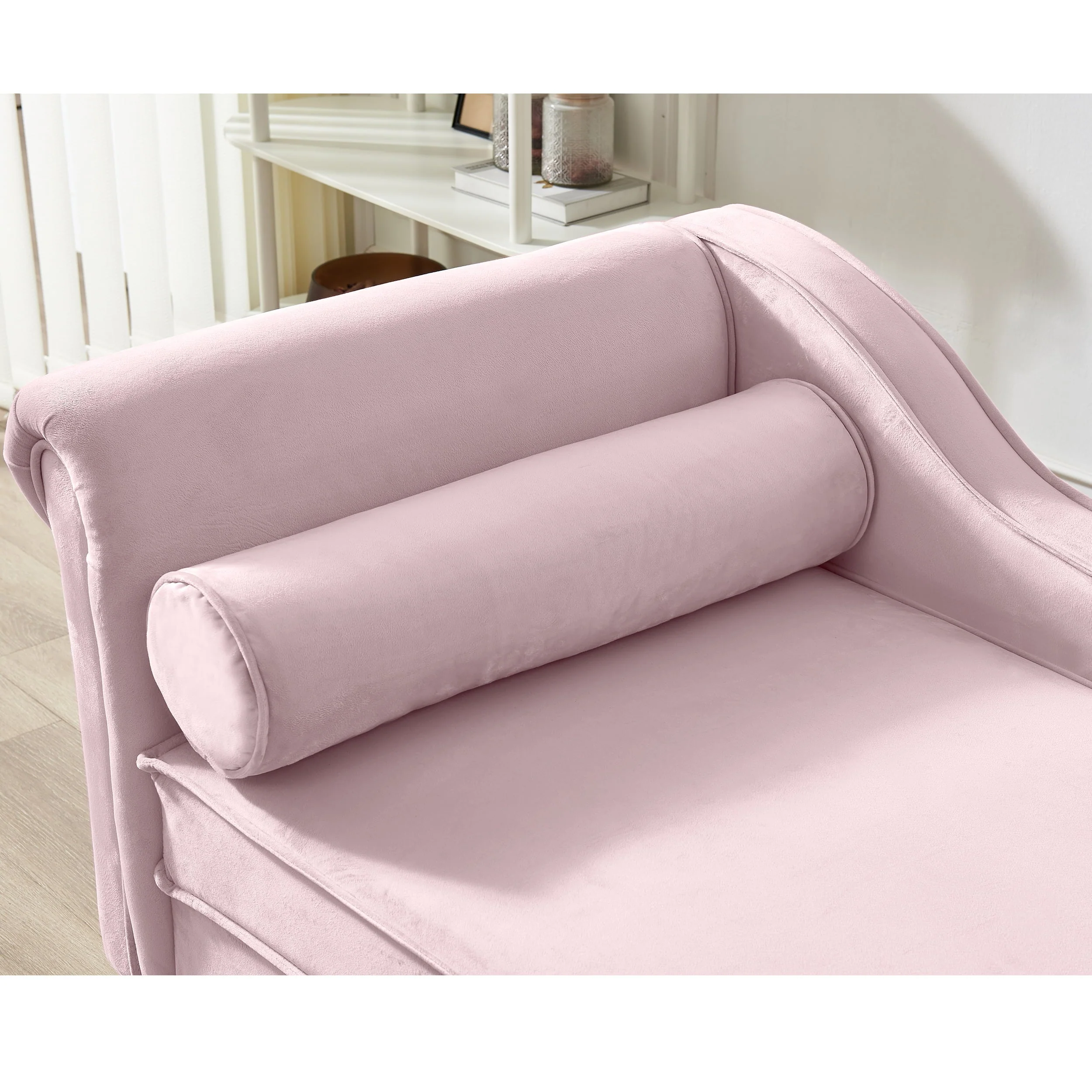 60.6" Velvet Chaise Lounge with Storage, Small Sofa Trimmed with Solid Metal Legs with 1 Pillow, Pink - Image 14
