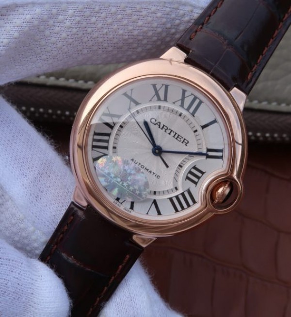 Replica Cartier V6 Ballon Bleu 36mm RG White Textured Dial Leather Strap - Elite Watch Atelier