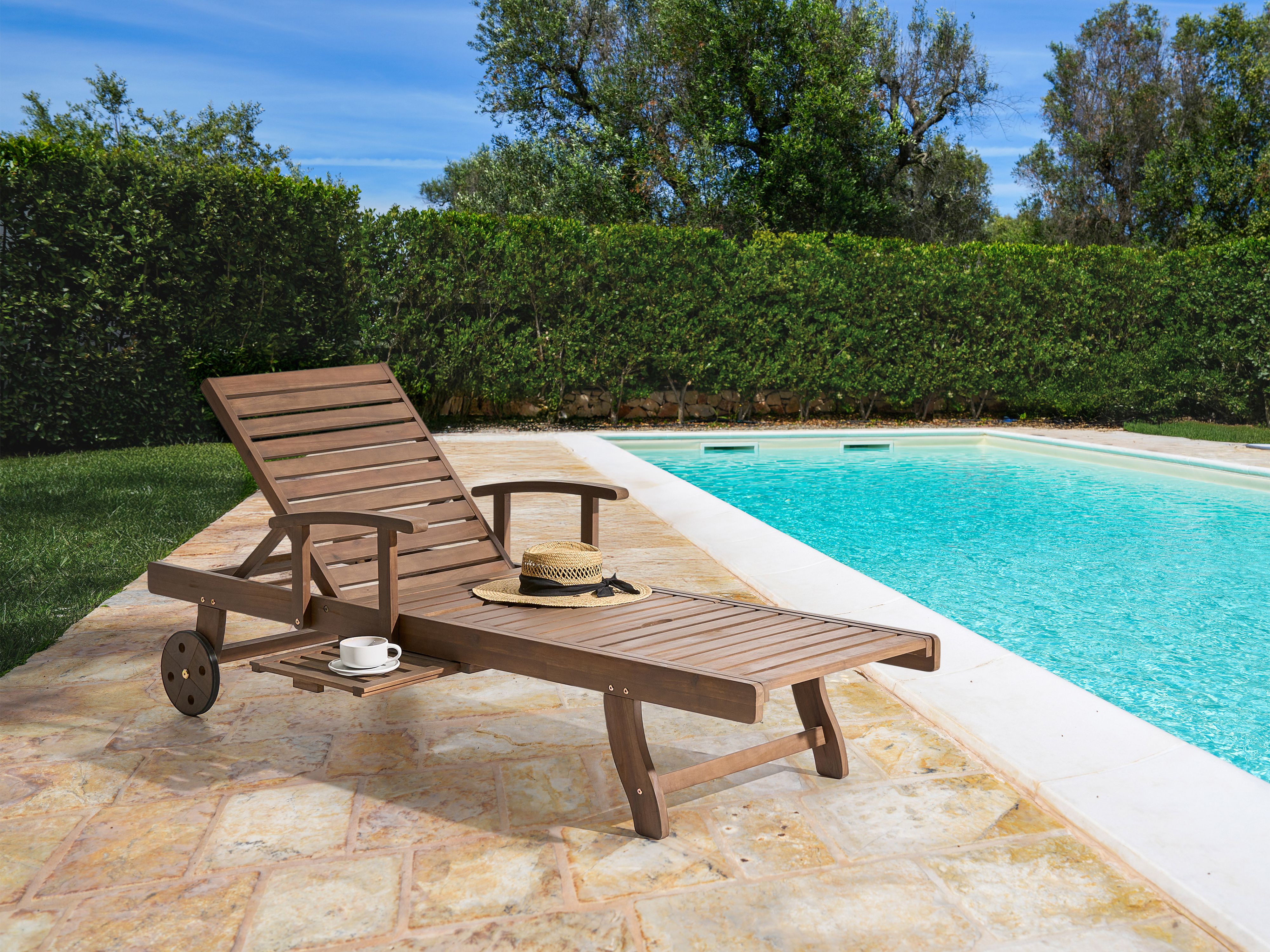 Sun Lounger AMANTEA Acacia Wood Dark Brown