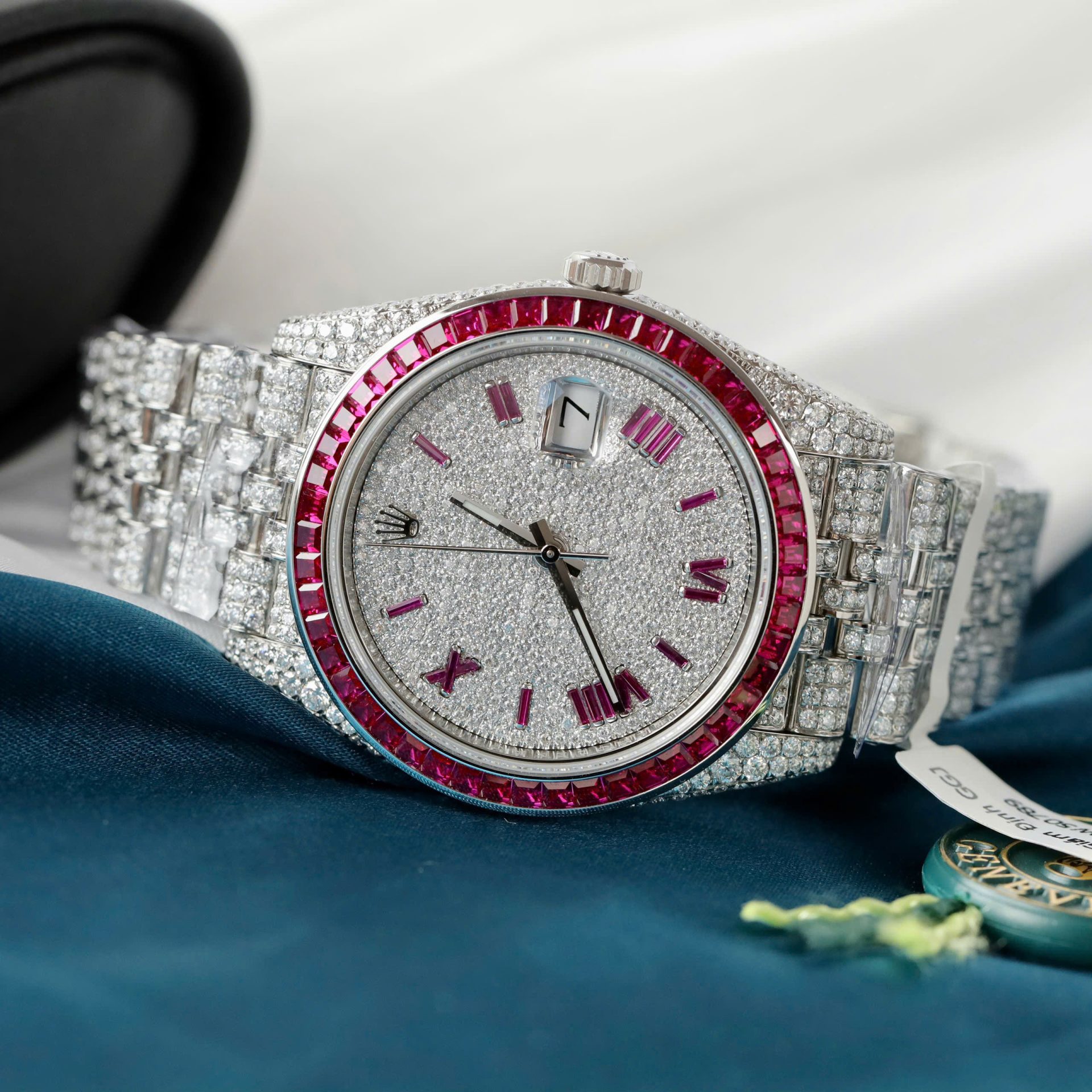Rolex DateJust Copies Watches Ruby + Diamond Moissanite Custom 41mm - Elite Watch Atelier