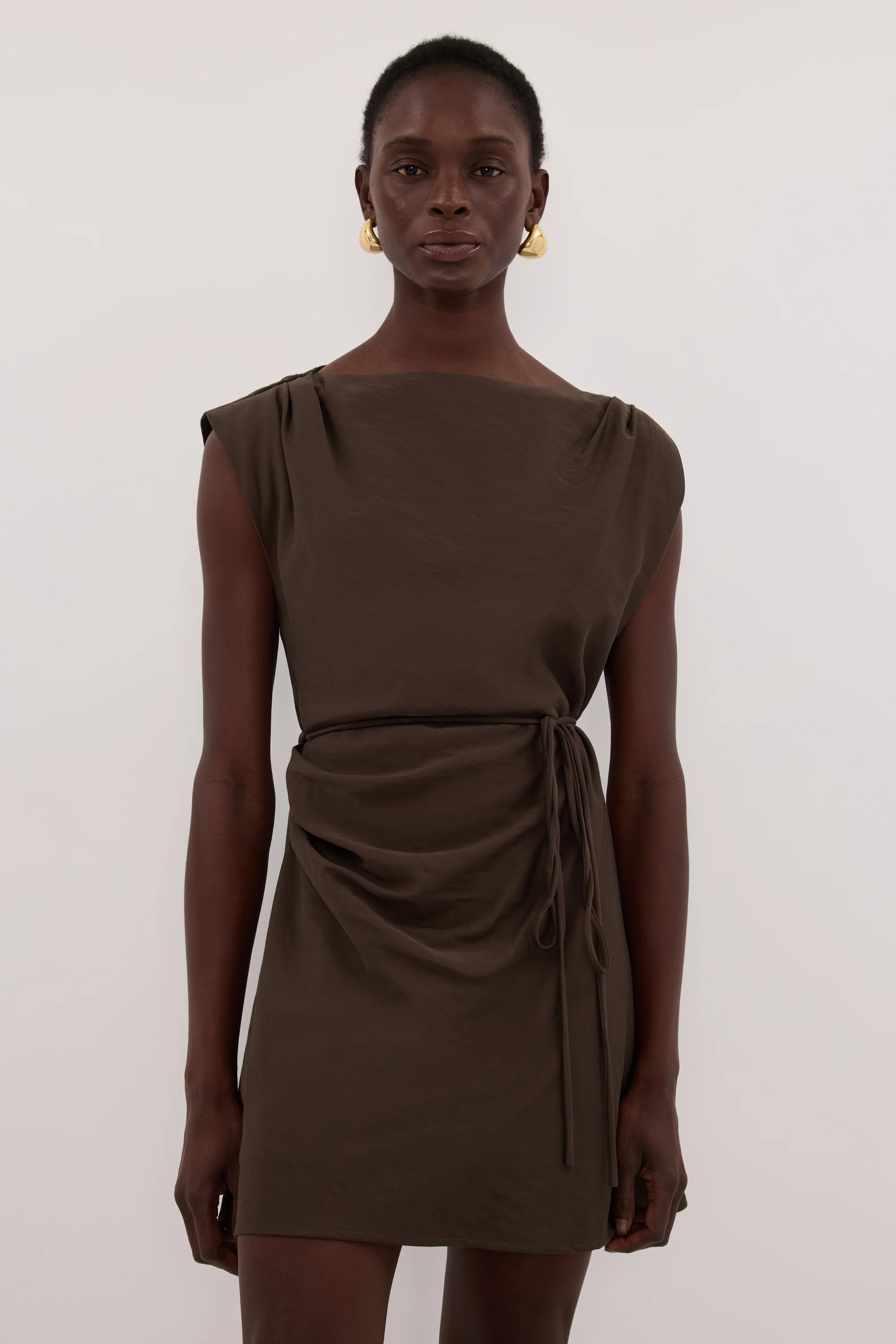 MARMO CHOCOLATE DRAPED MINI DRESS