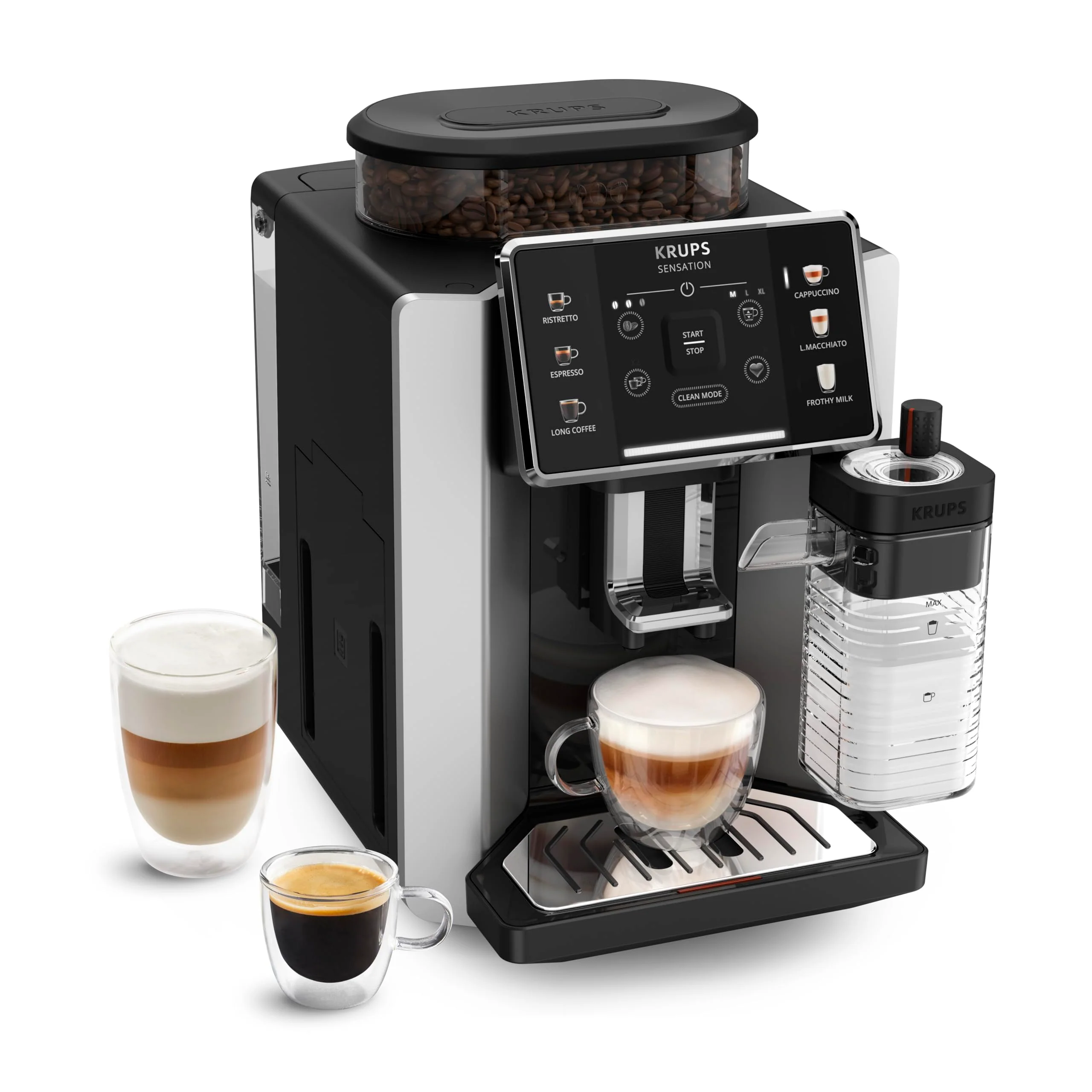 2026 Krups Essential - Cafetera súper automática, 15 Bares de presión, Molinillo cónico de Metal, con selección de cantidad e Intensidad de café, 1.7 l, 1 Cups, Acero, Pantalla LCD + Acc. Leche