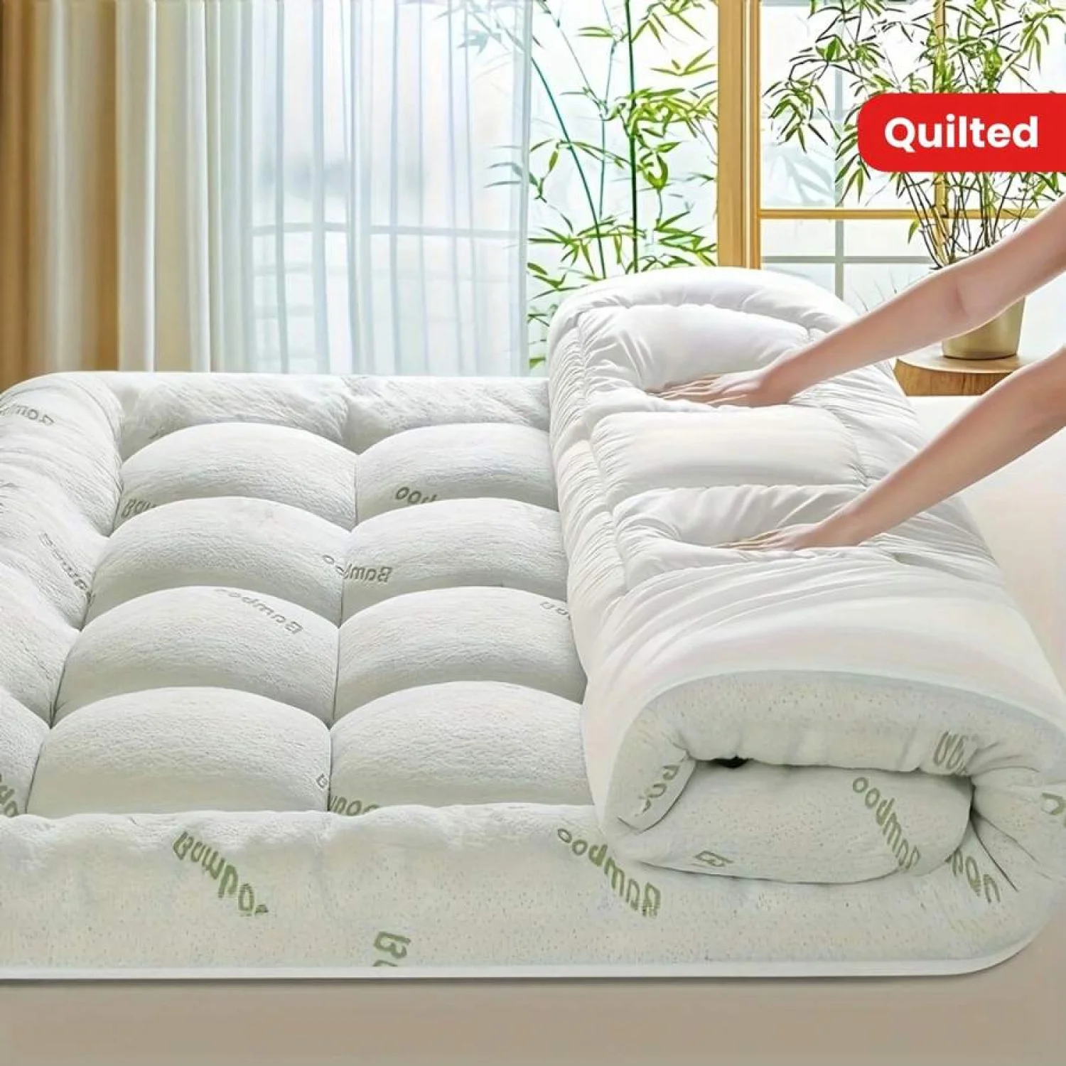 odorsTTBamboo Queen Mattress Topper - Thick Cooling Breathable Pillow Top Mattress Pad For Back Pain Relief - Deep Pocket Topper
