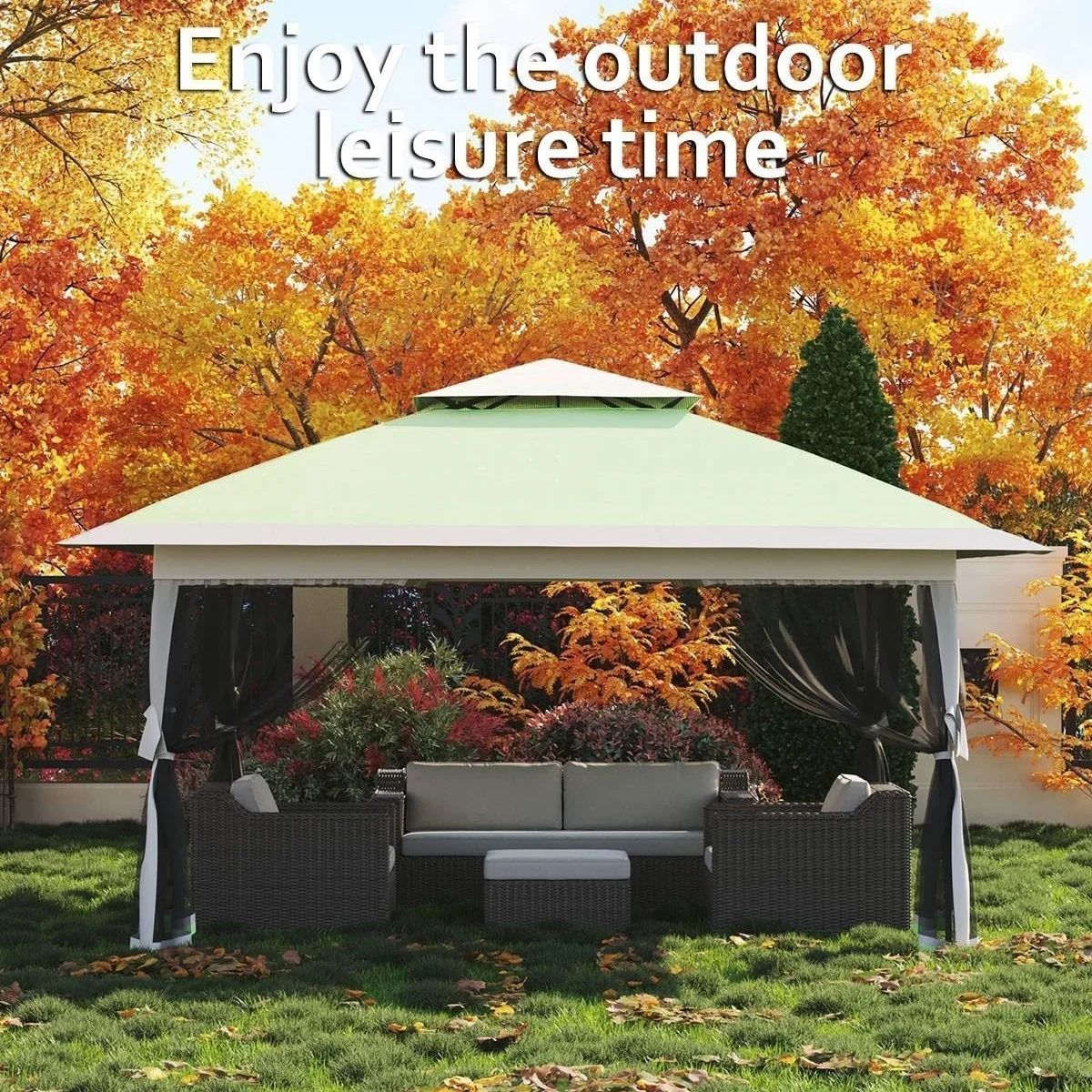 13x13FT with Expansion Bolts, Canopy Tent, Heavy Duty Party Tent & Shelter with Double Roofs, Mosquito Nettings and Privacy Screens Tent for Party, Wedding, Outdoor Dining, Patio, Backyar