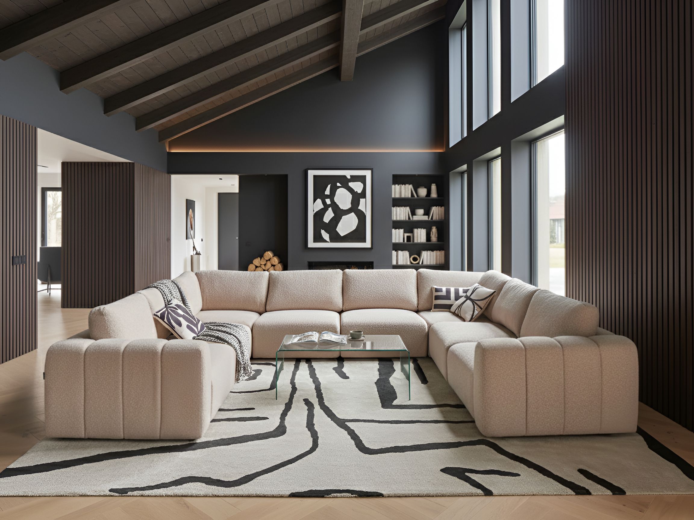 Modular U-Shape Sofa 8 Seater KIVVIK Boucle Beige