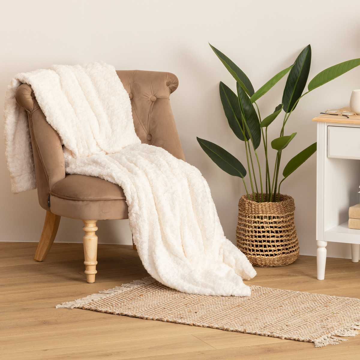 Faux fur plaid "Bouclette" White, 180x230 cm