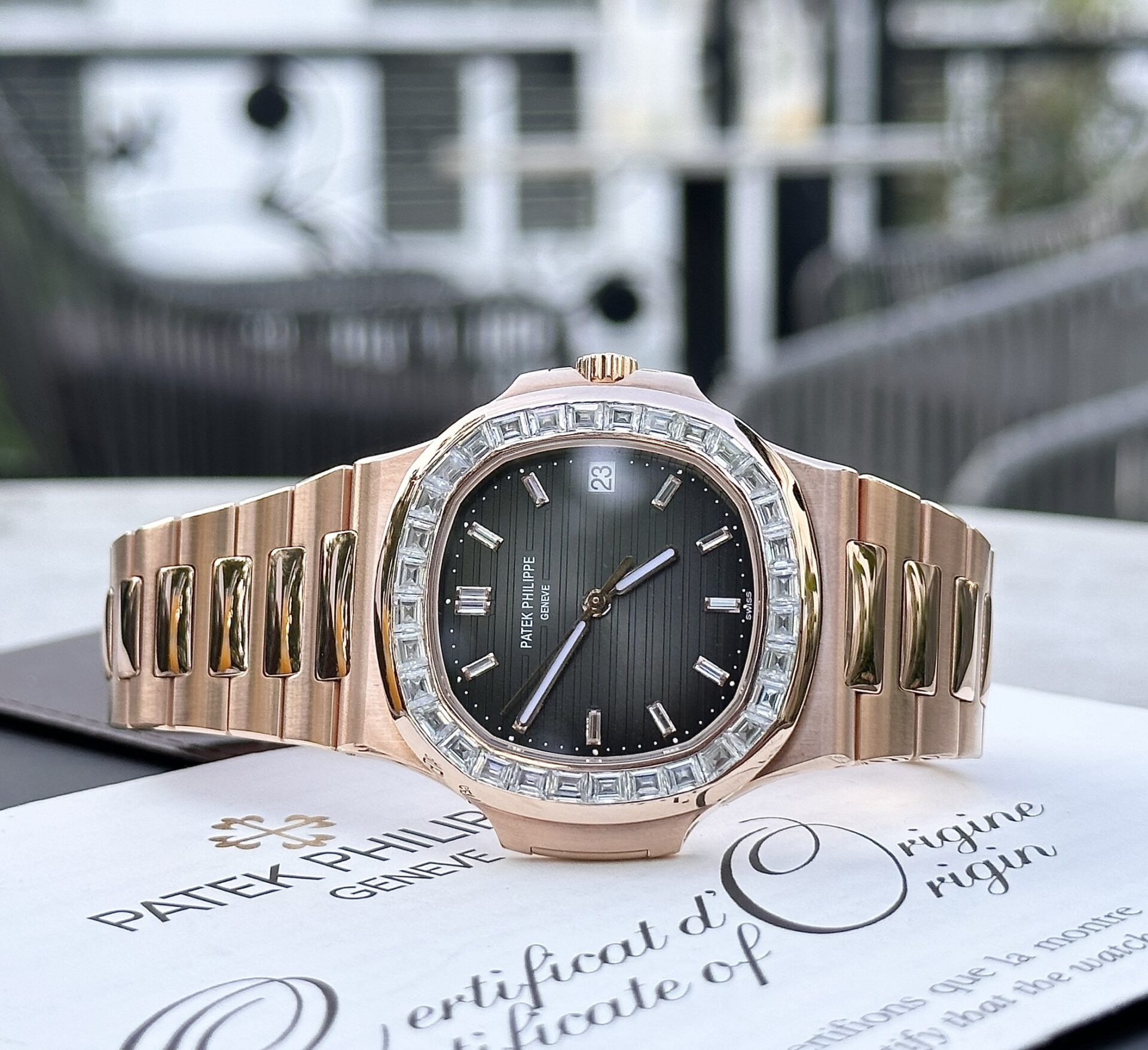 Patek Philippe Nautilus 5723 Gold Wrapped With Moissanite Baguette Diamonds 3K 40mm - Elite Watch Atelier