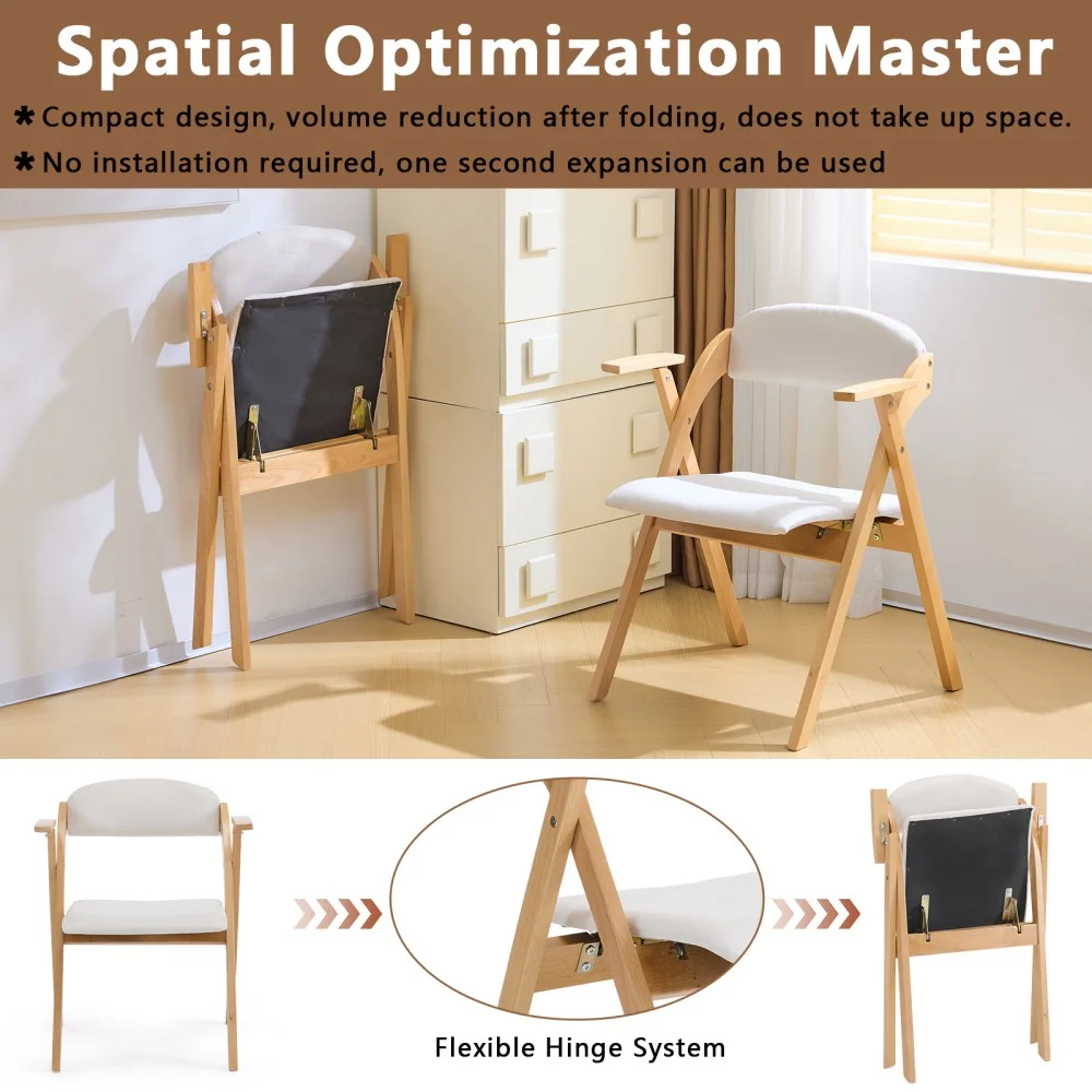 IVV 2-Pack Beechwood Folding Chairs with Cushioned Seat and Backrest, No-Assembly Guest Chairs for Home, Office, or Events (Beige) - Image 9