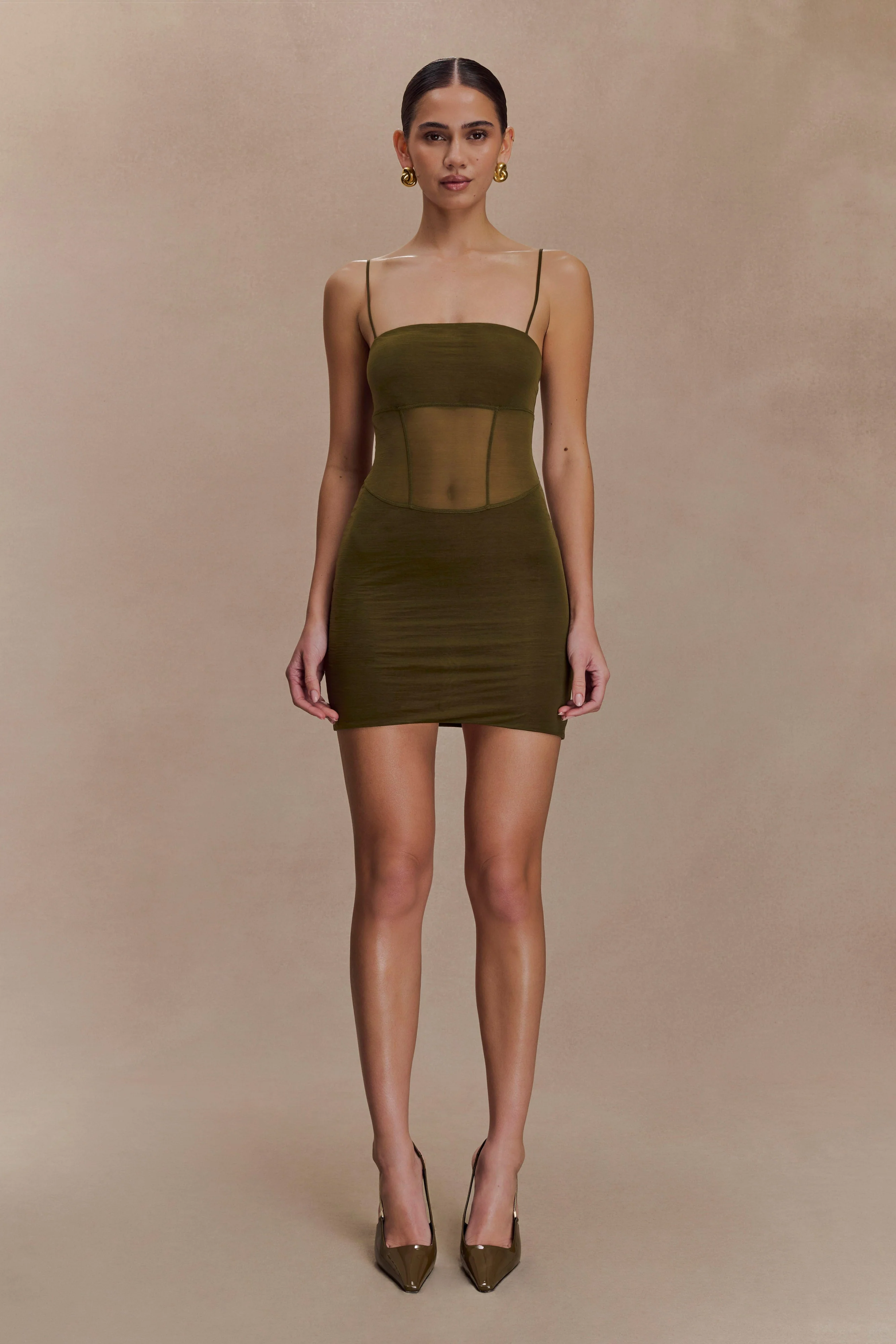 Maryk Mesh Mini Dress - Khaki