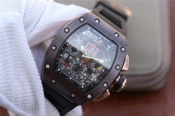 Replica Richard Mille RM011 Brown Ceramic RG Chrono Skeleton Dial Black Rubber Strap A7750 - Elite Watch Atelier