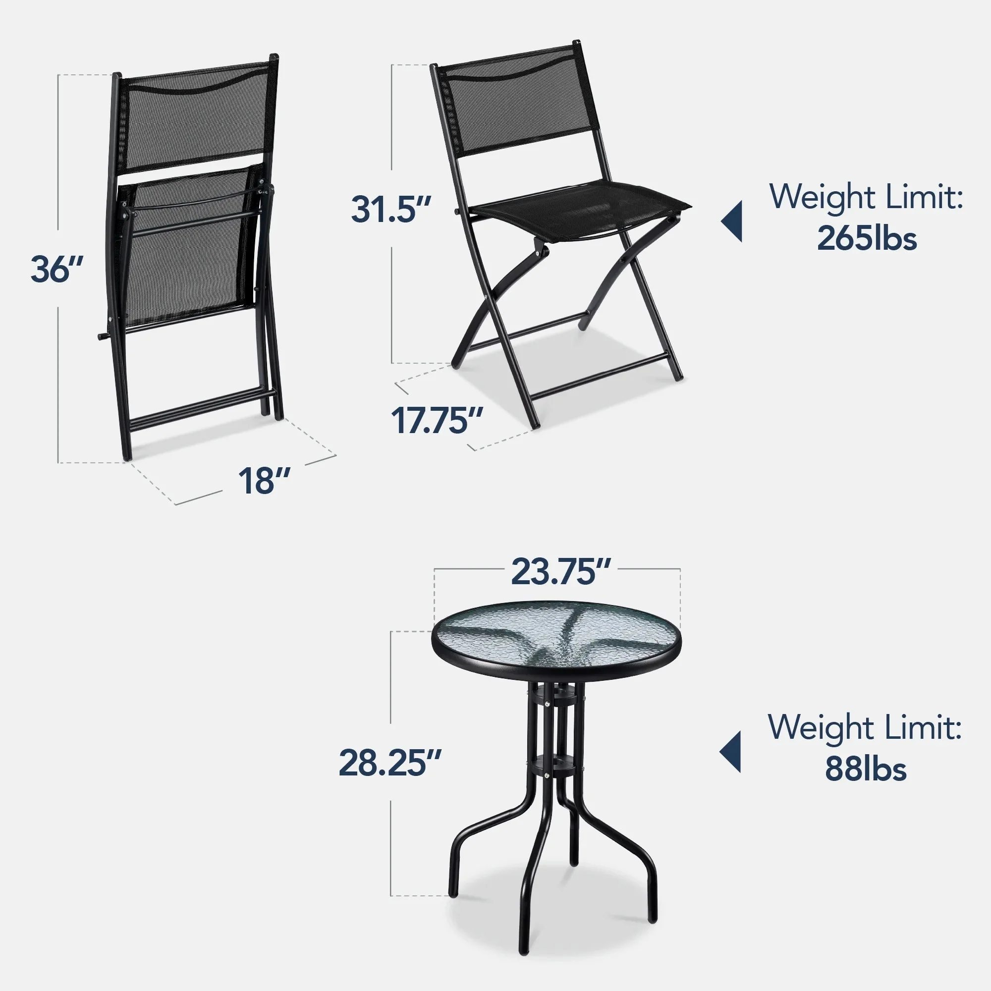 Best Choice Products 3-Piece Patio Bistro Dining Set With Glass Tabletop And Folding Chairs - Gray - Image 86 Best Choice Products 3-Piece Patio Bistro Dining Set With Glass Tabletop And Folding Chairs - Gray - Image 86