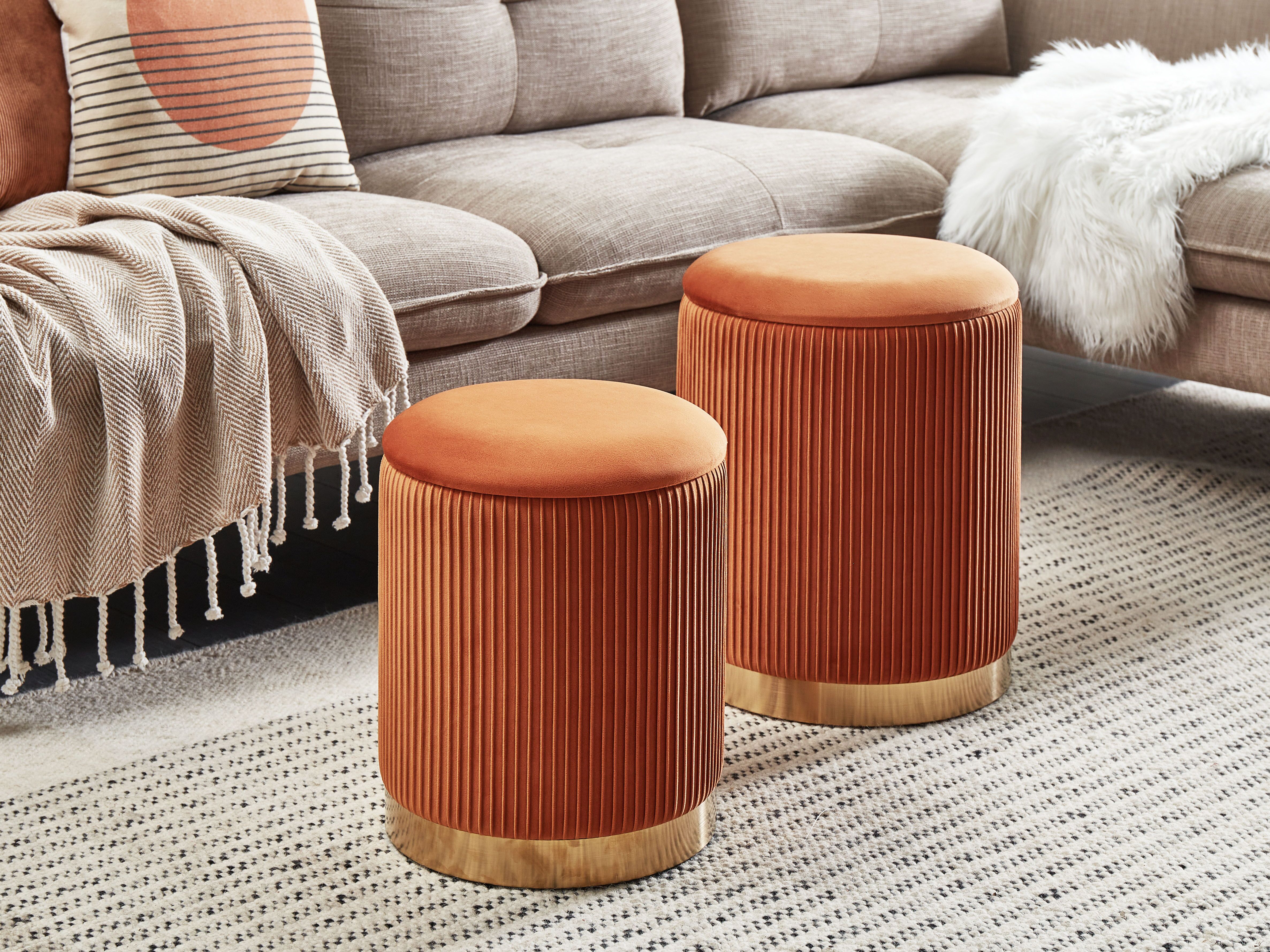 Set of 2 Storage Pouffes MIRAMAR Velvet Orange