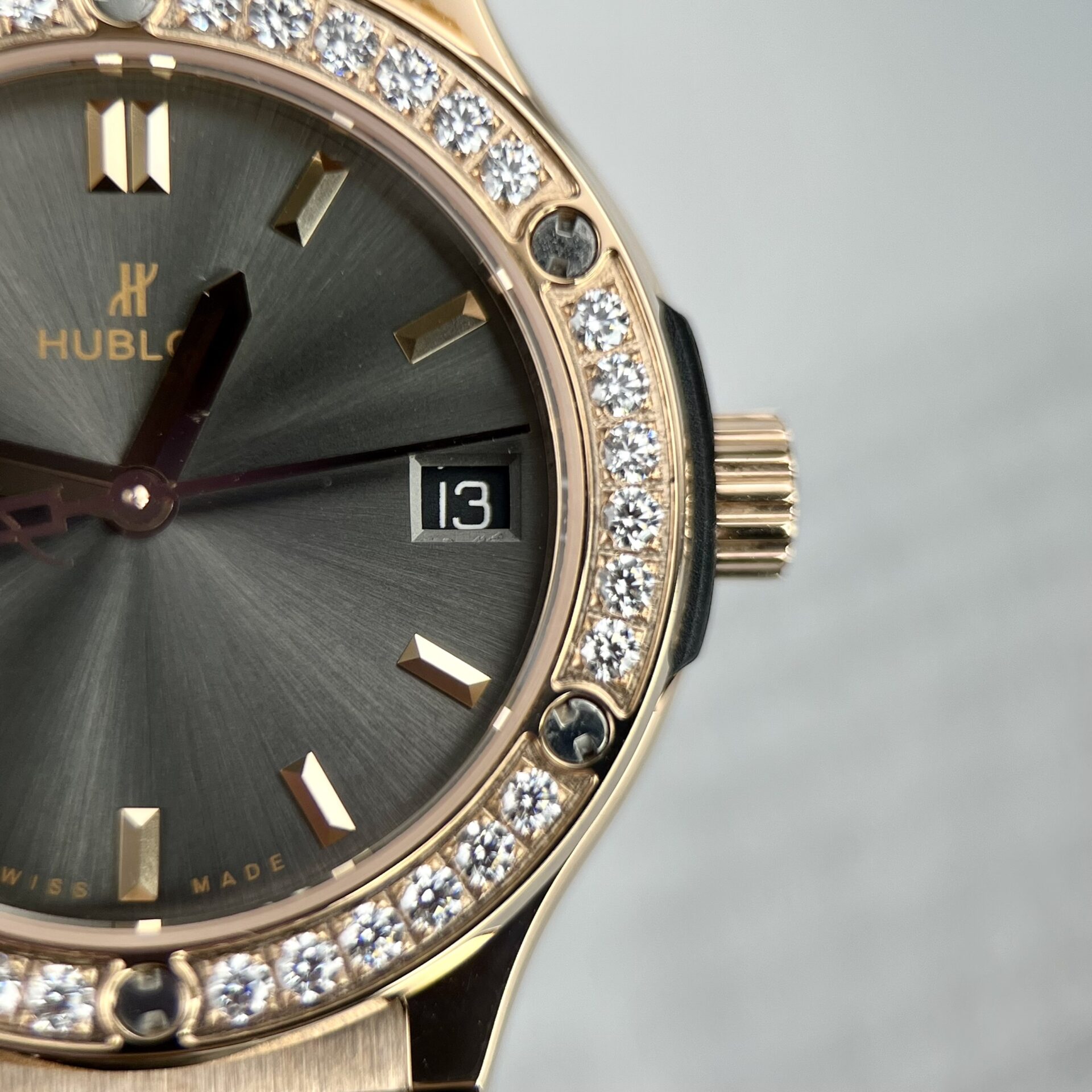 Hublot Replica 11 Watch Classic Fusion King Gold Women s Grey Dial Diamond Bezel 33mm - Top club