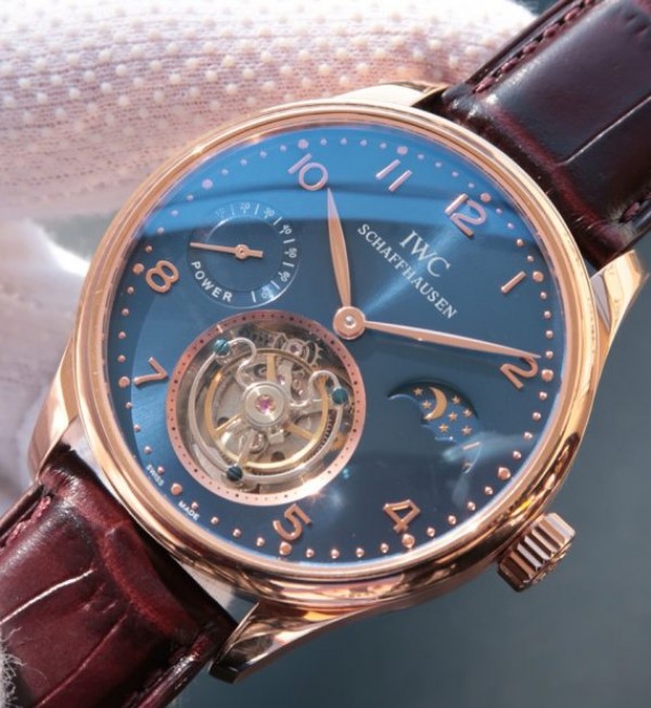 Replica IWC Portuguese Tourbillon Power Reserve Moonphase RG Blue Dial - Elite Watch Atelier