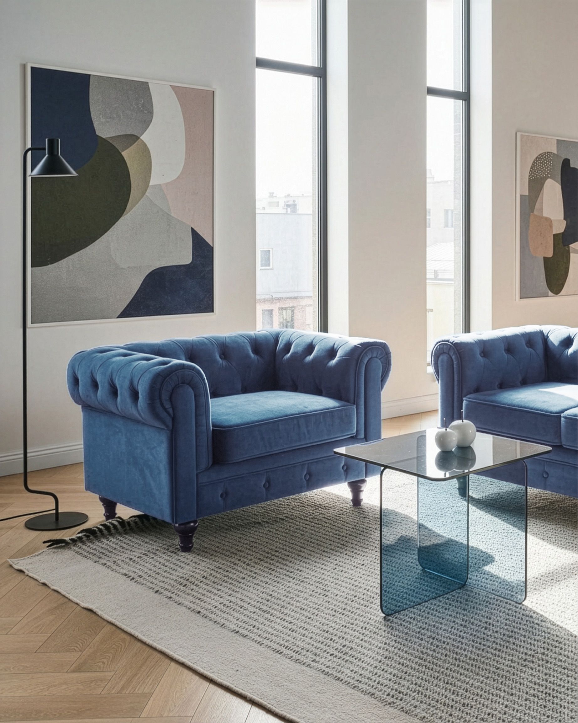 Armchair CHESTERFIELD Velvet Navy Blue
