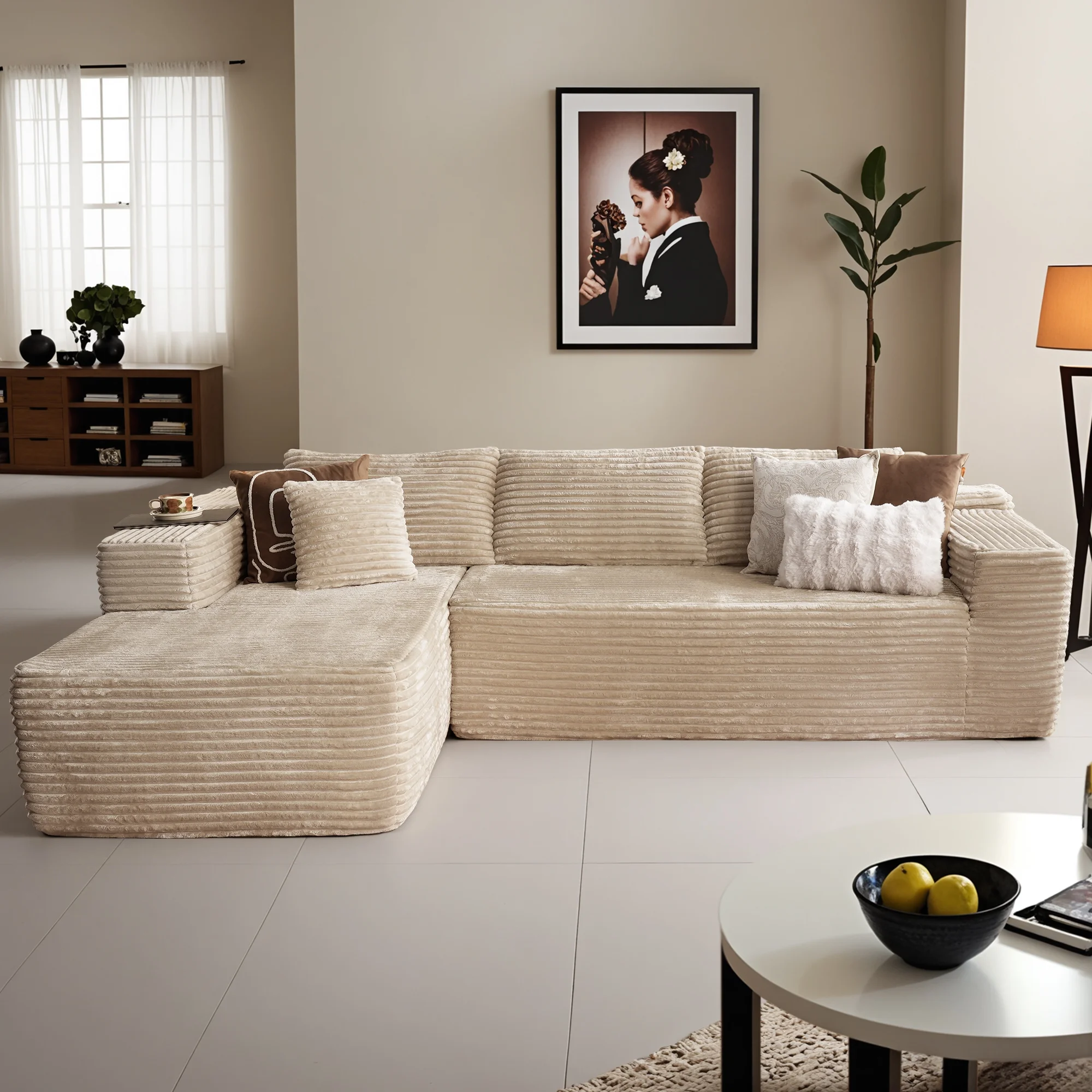 Ovios 106" L-Shaped Sectional Sofa Modern Modular Cloud Couch with Deep Seating Upholstered Sofa for Living Room Bedroom, No Assembly Required, Black(Corduroy) - Image 18
